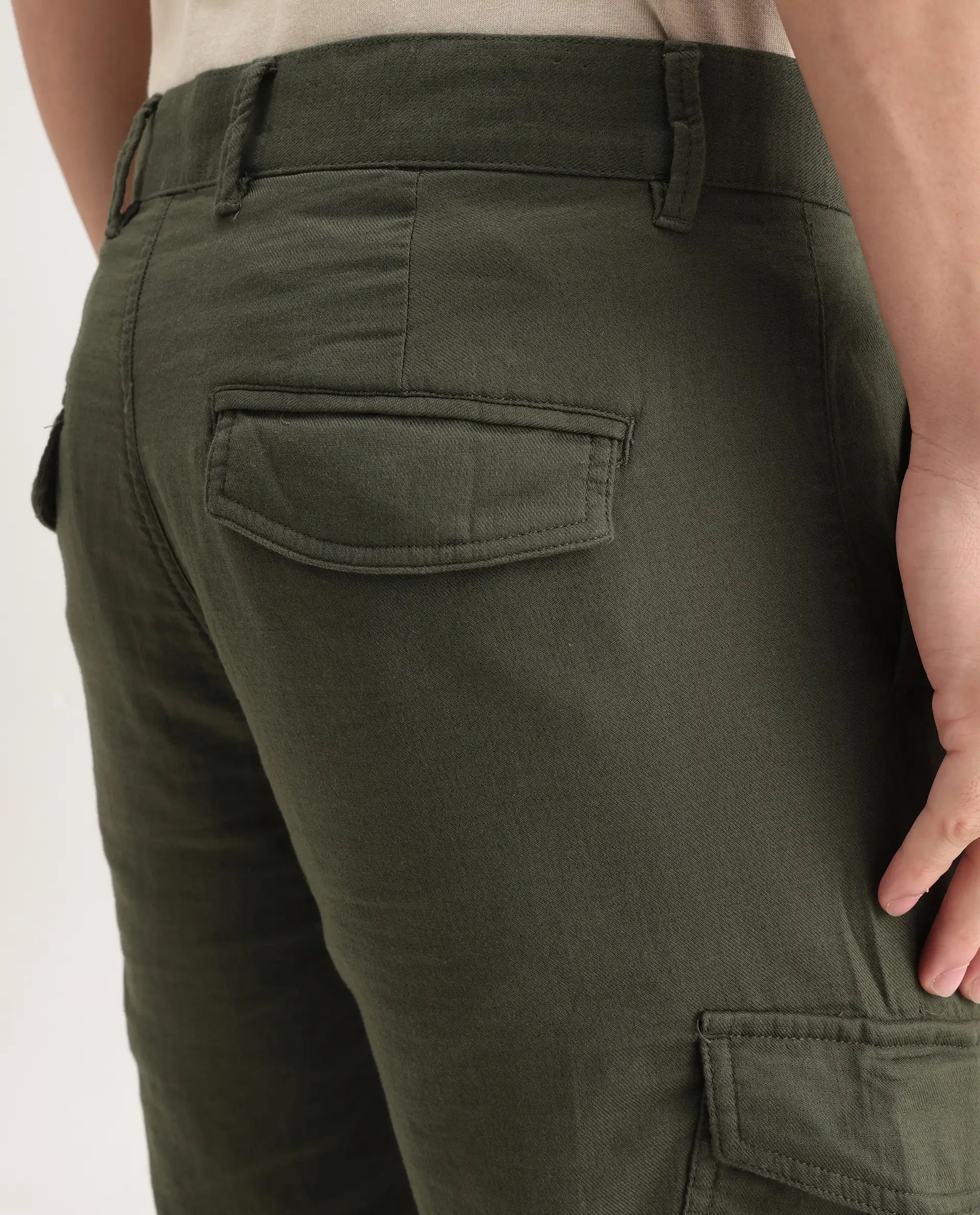 Rare Rabbit Men's Presso-Aw25 Olive Cotton Plain Regular Fit Trouser