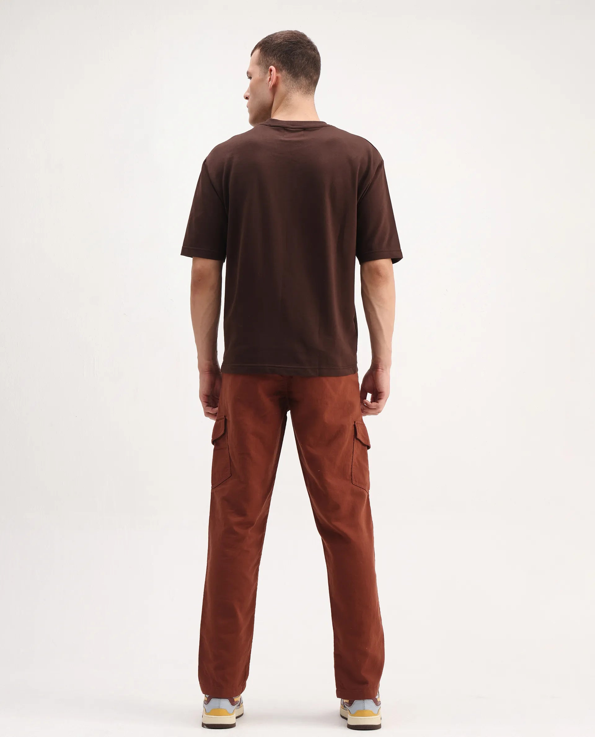 Rare Rabbit Men's Presso-Aw25 Rust Cotton Plain Regular Fit Trouser