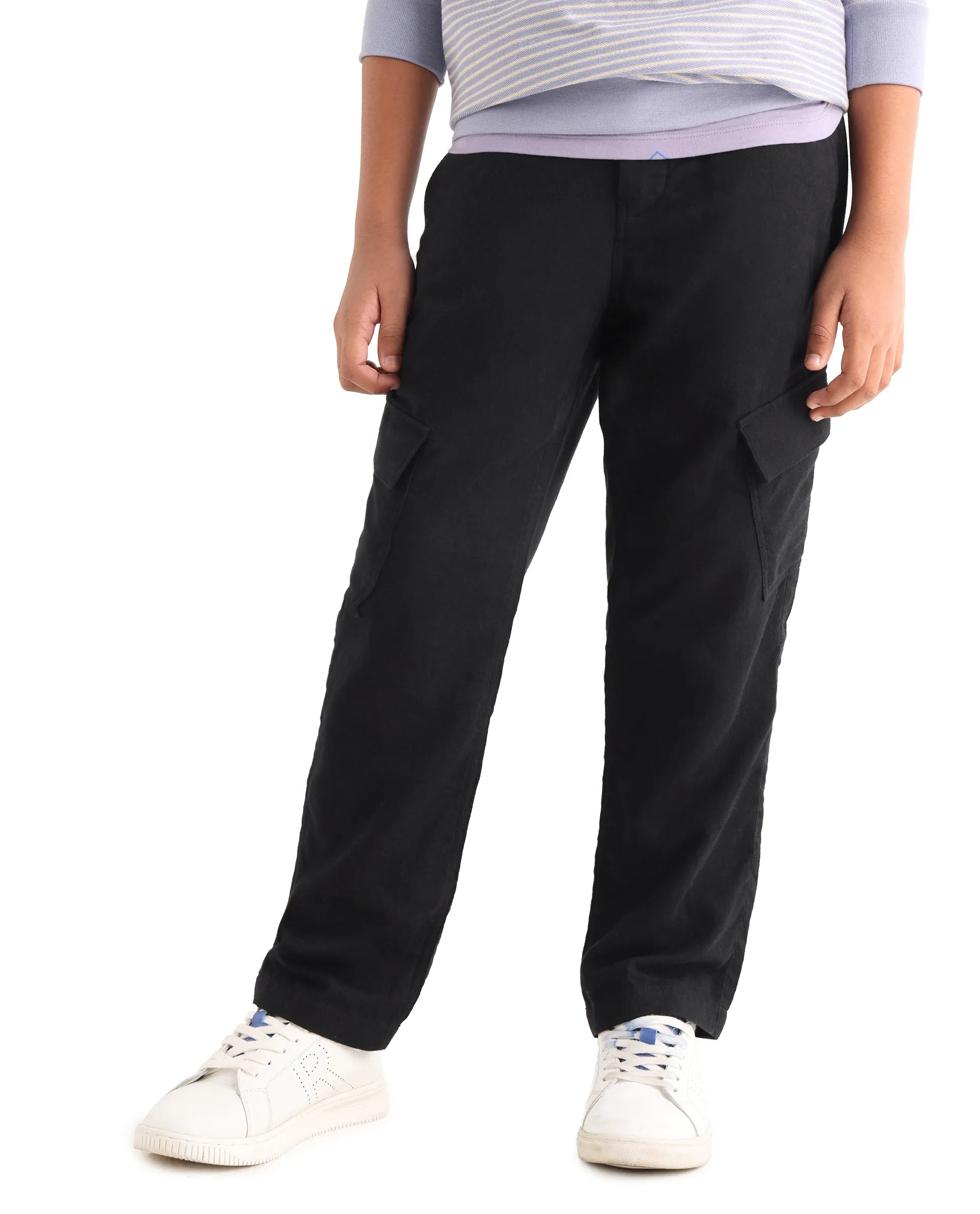 Rare Ones Kids Presso-K Black Cotton Button & Zip Closure Regular Fit Casual Trouser