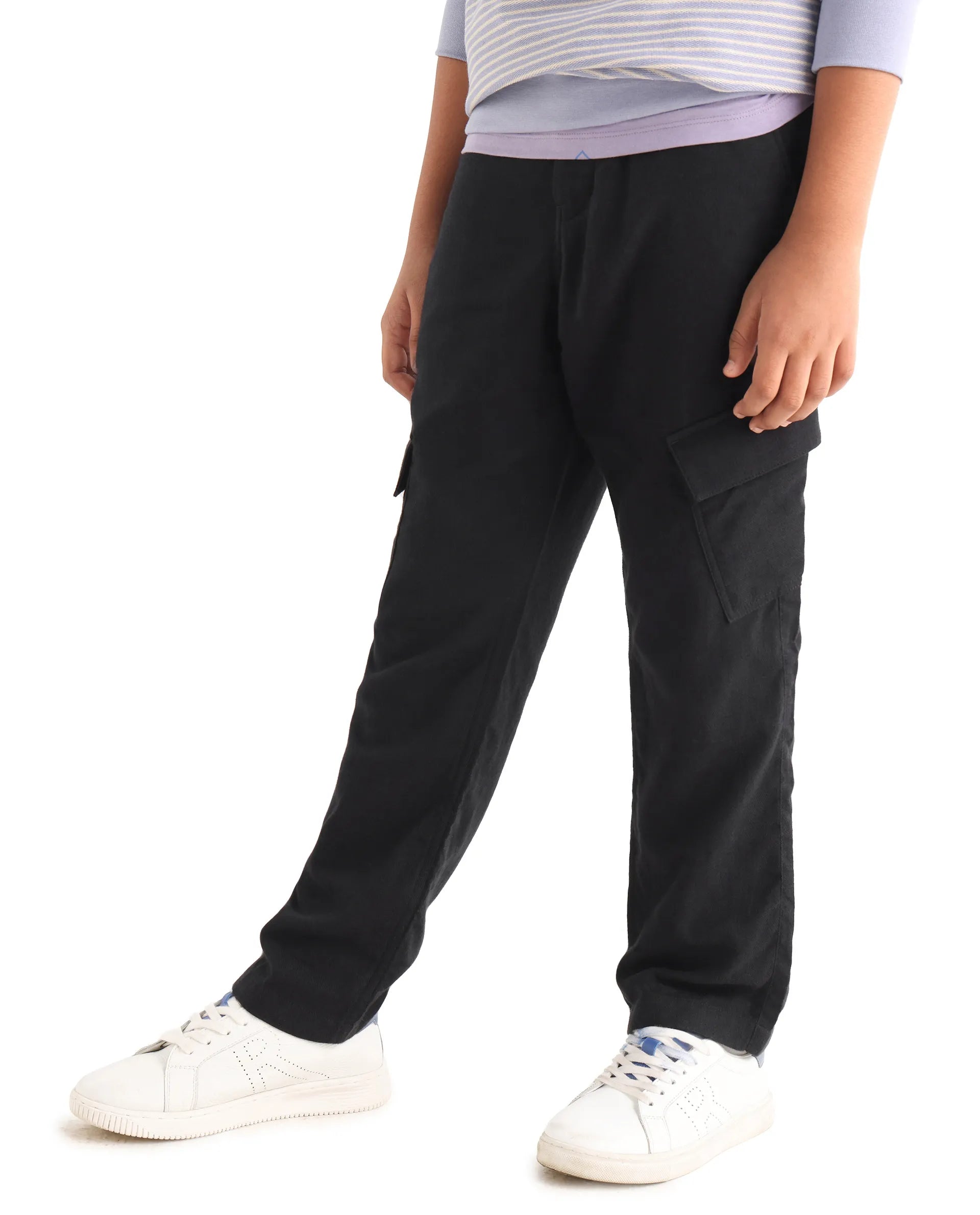 Rare Ones Kids Presso-K Black Cotton Button & Zip Closure Regular Fit Casual Trouser