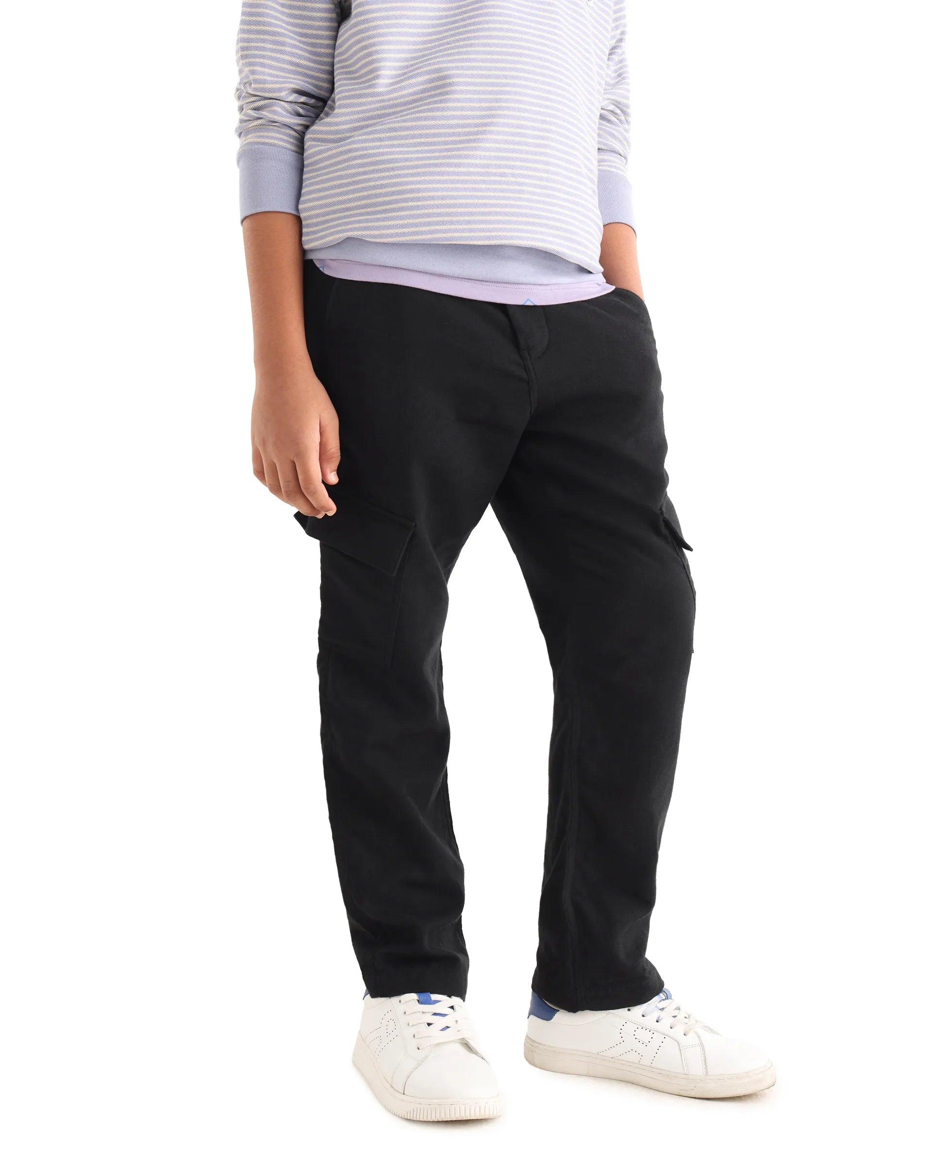 Rare Ones Kids Presso-K Black Cotton Button & Zip Closure Regular Fit Casual Trouser