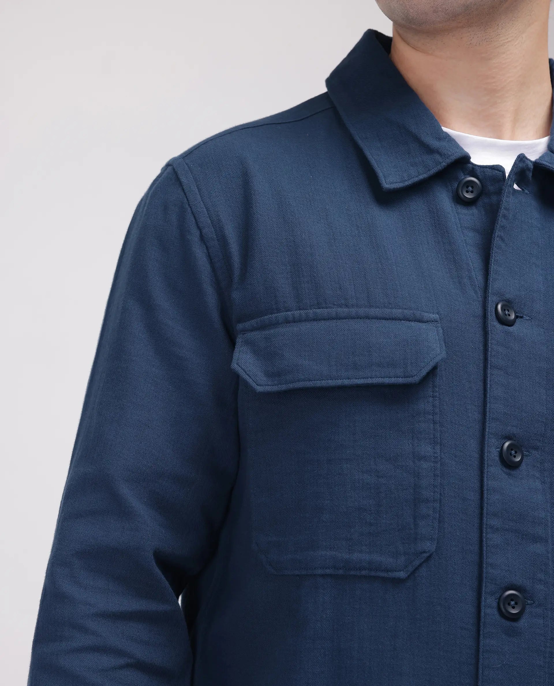 Rare Rabbit Men's Prest-25 Dusky Blue Cotton Fabric Full Sleeve Spread Collar Plain Shacket