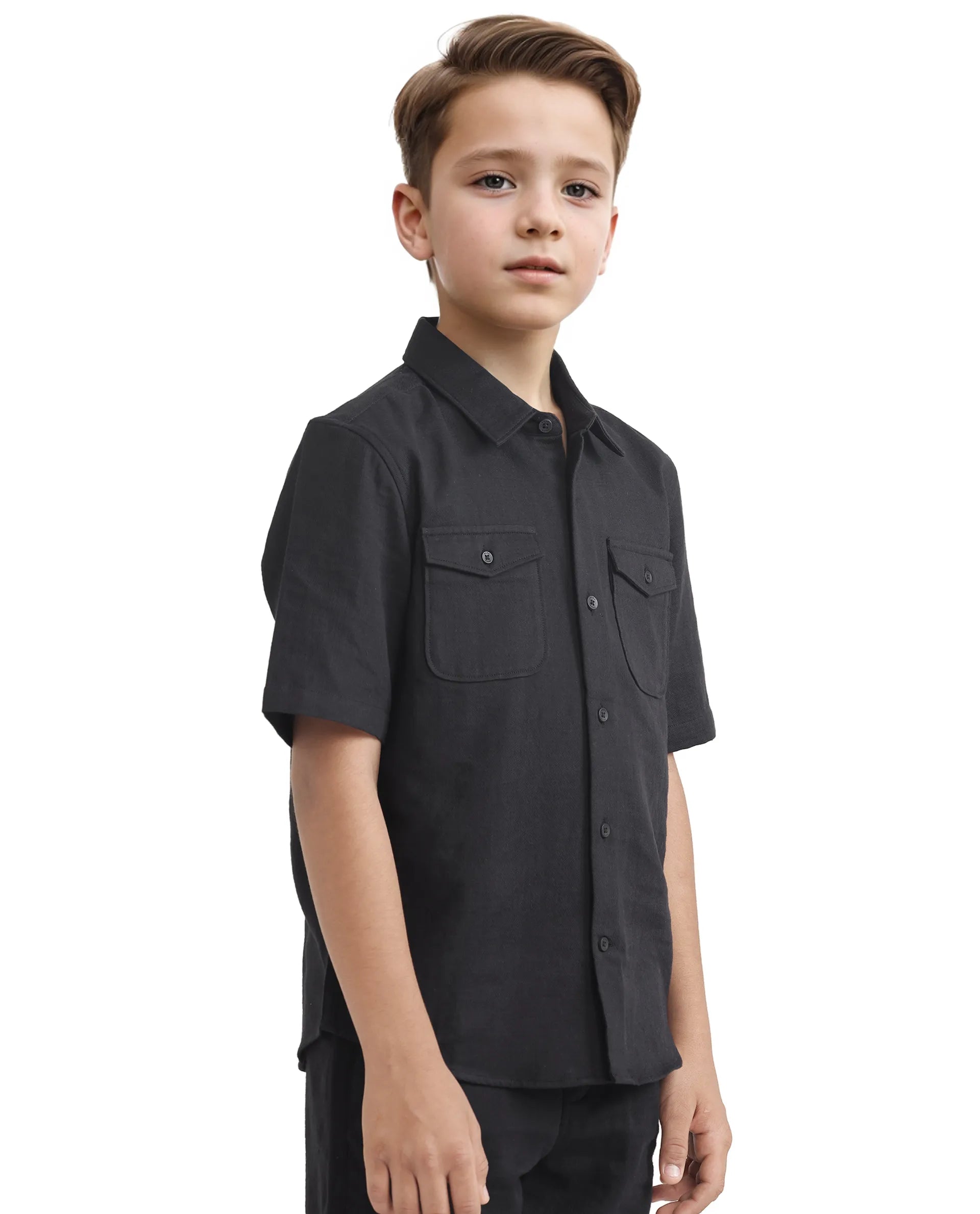 Rare Ones Kids Prest-K Black Cotton Short Sleeve Plain Regular Shirt