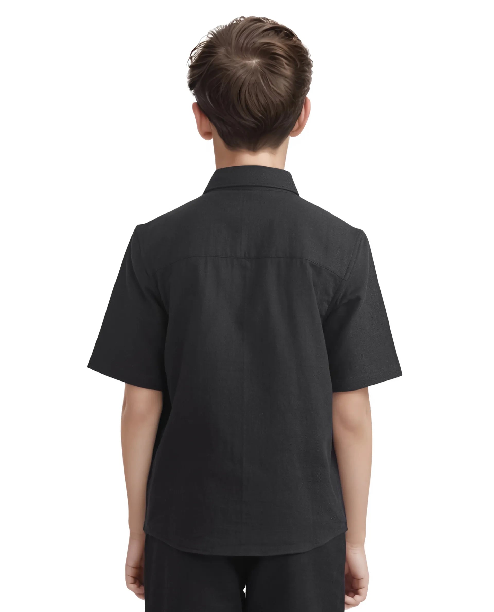 Rare Ones Kids Prest-K Black Cotton Short Sleeve Plain Regular Shirt