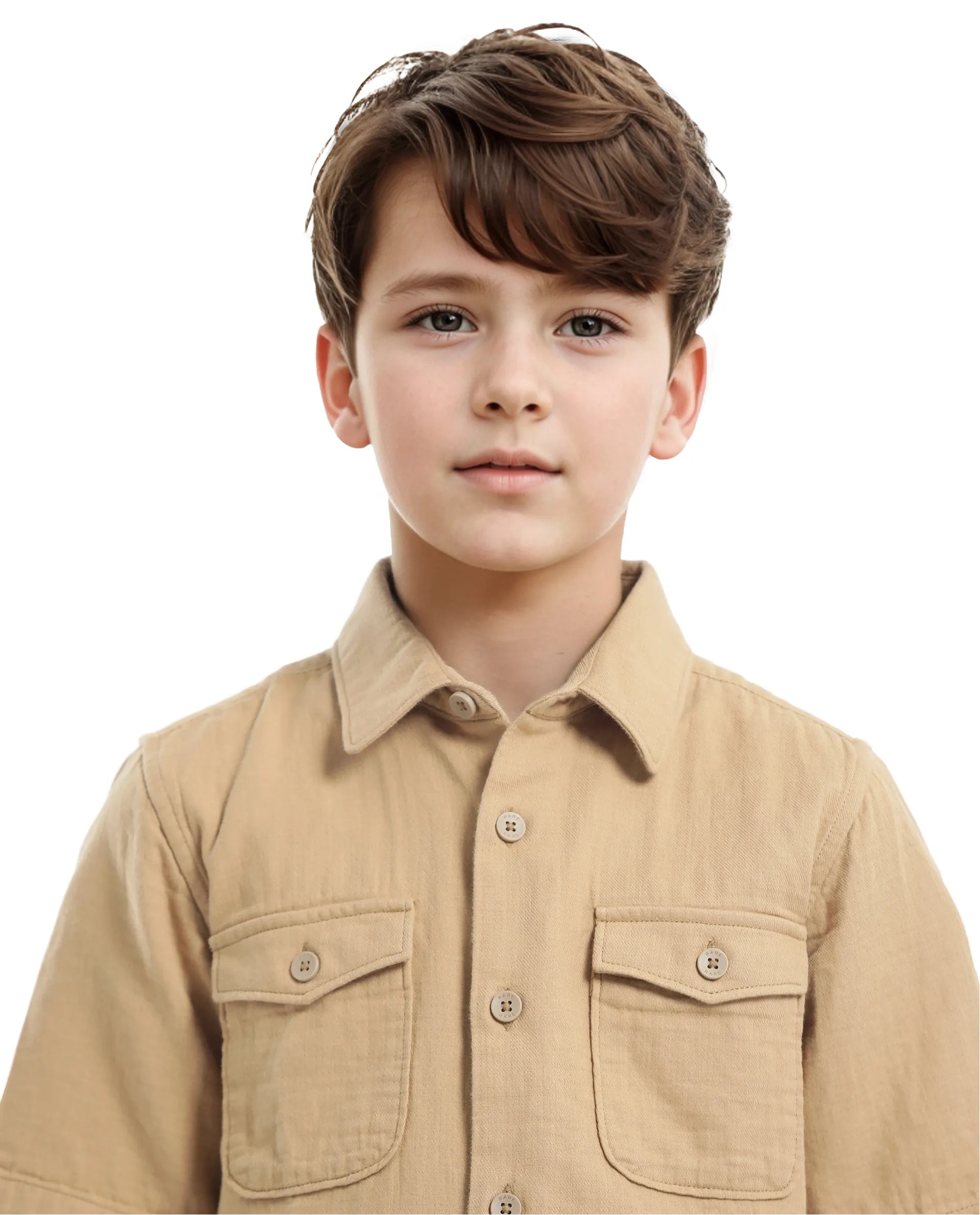 Rare Ones Kids Prest-K Tan Cotton Short Sleeve Button Closure Solid Regular Fit Shirt