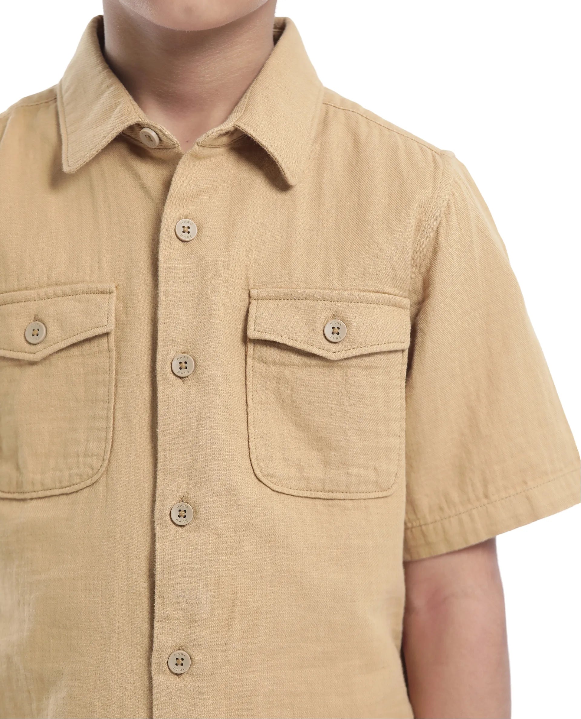 Rare Ones Kids Prest-K Tan Cotton Short Sleeve Button Closure Solid Regular Fit Shirt