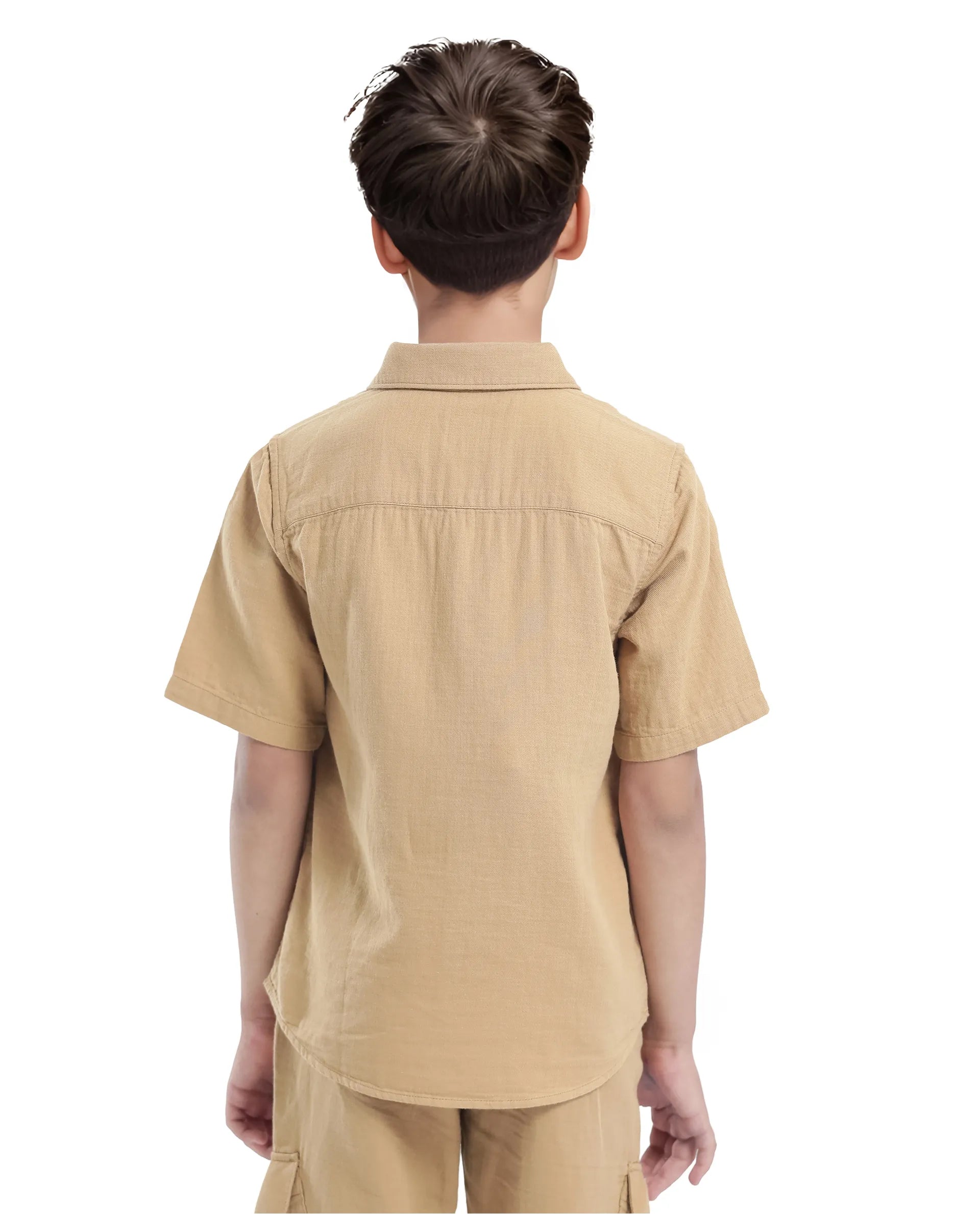 Rare Ones Kids Prest-K Tan Cotton Short Sleeve Button Closure Solid Regular Fit Shirt