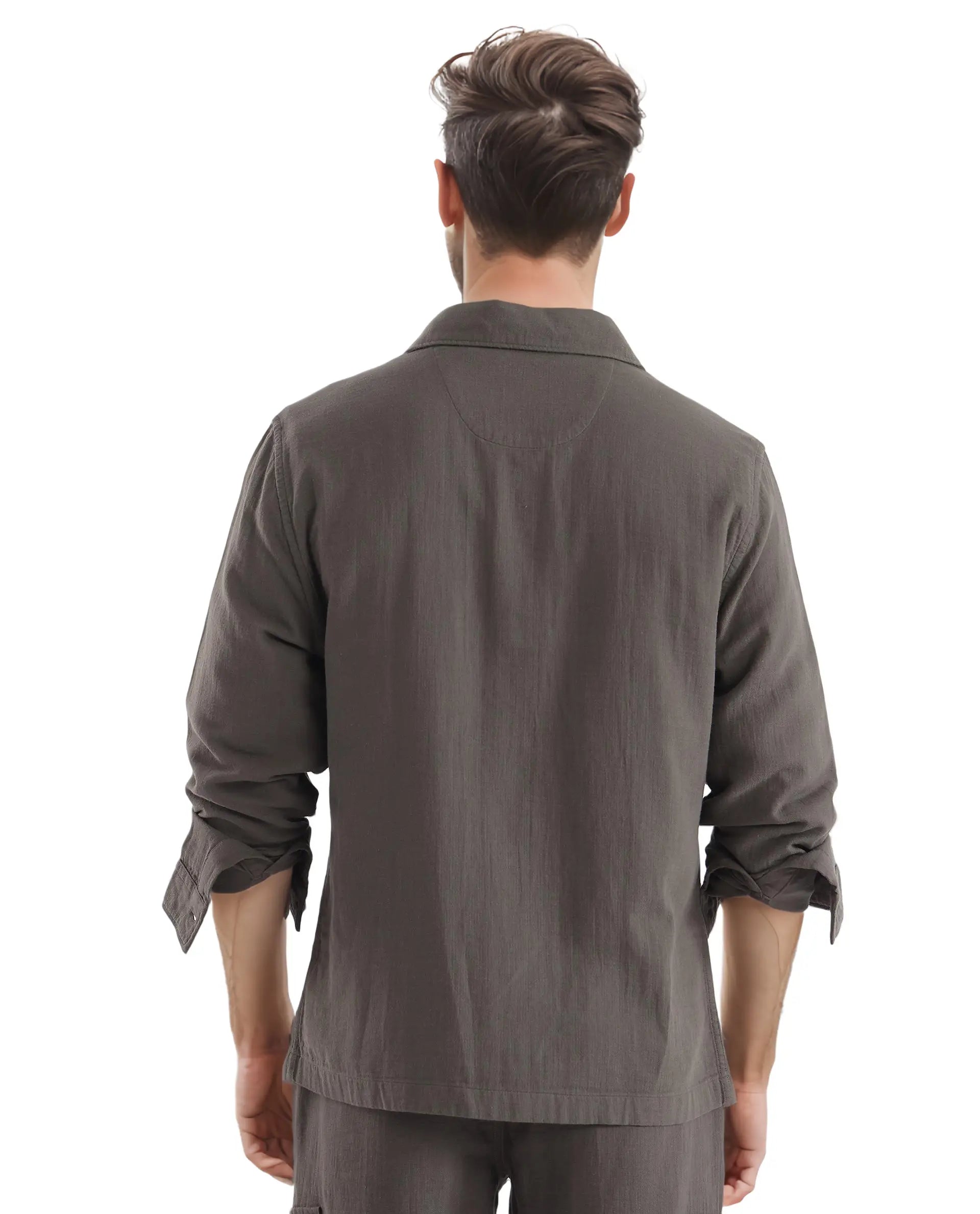 Rare Rabbit Men Prest Dusky Green Knitted Jacquard Fabric Two Front Flap Pocket Full Sleeve Regular Fit Shirt