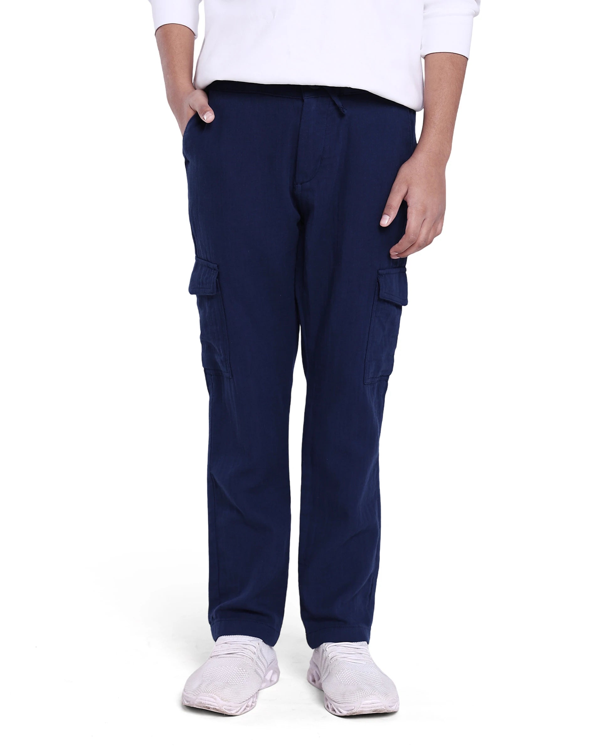 Rare Ones Kids Presti Navy Cotton Solid Cargo