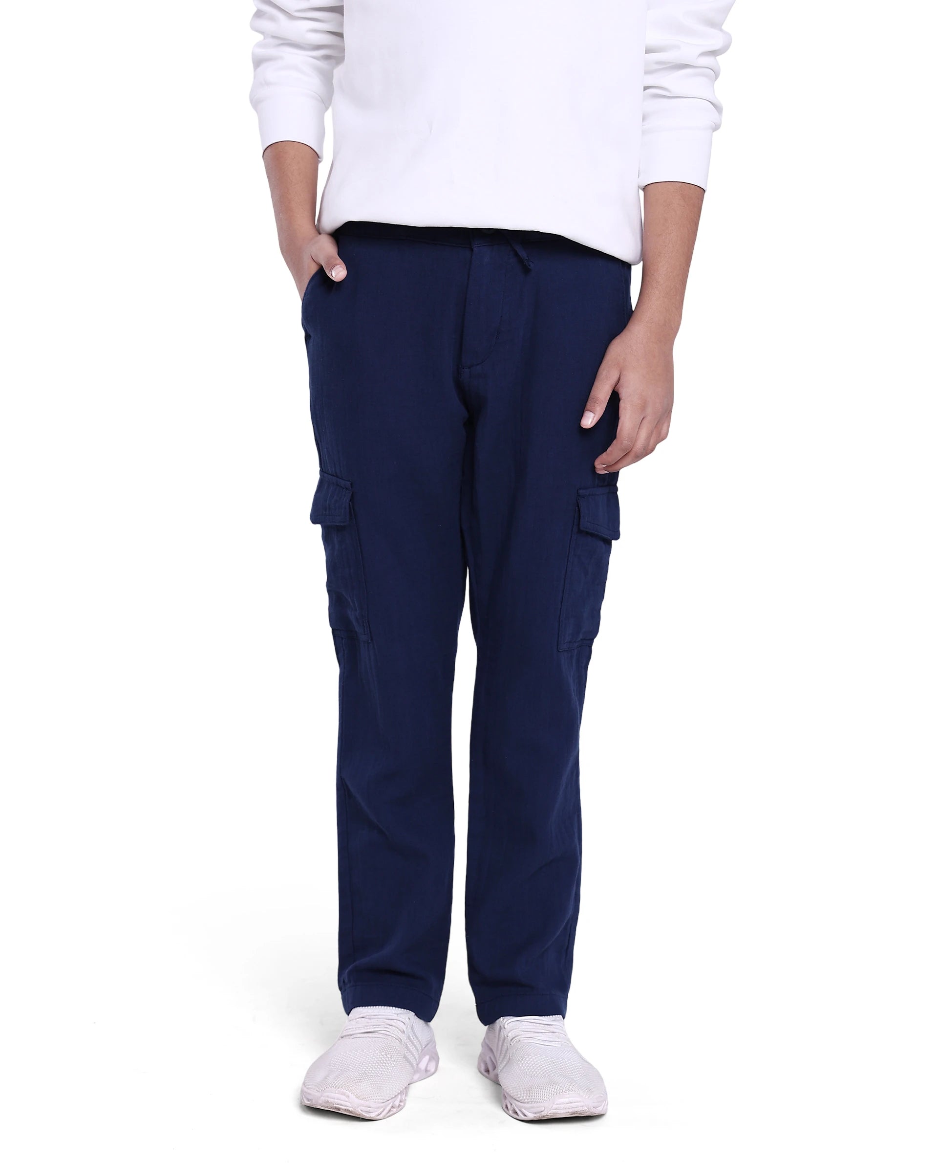 Rare Ones Kids Presti Navy Cotton Solid Cargo