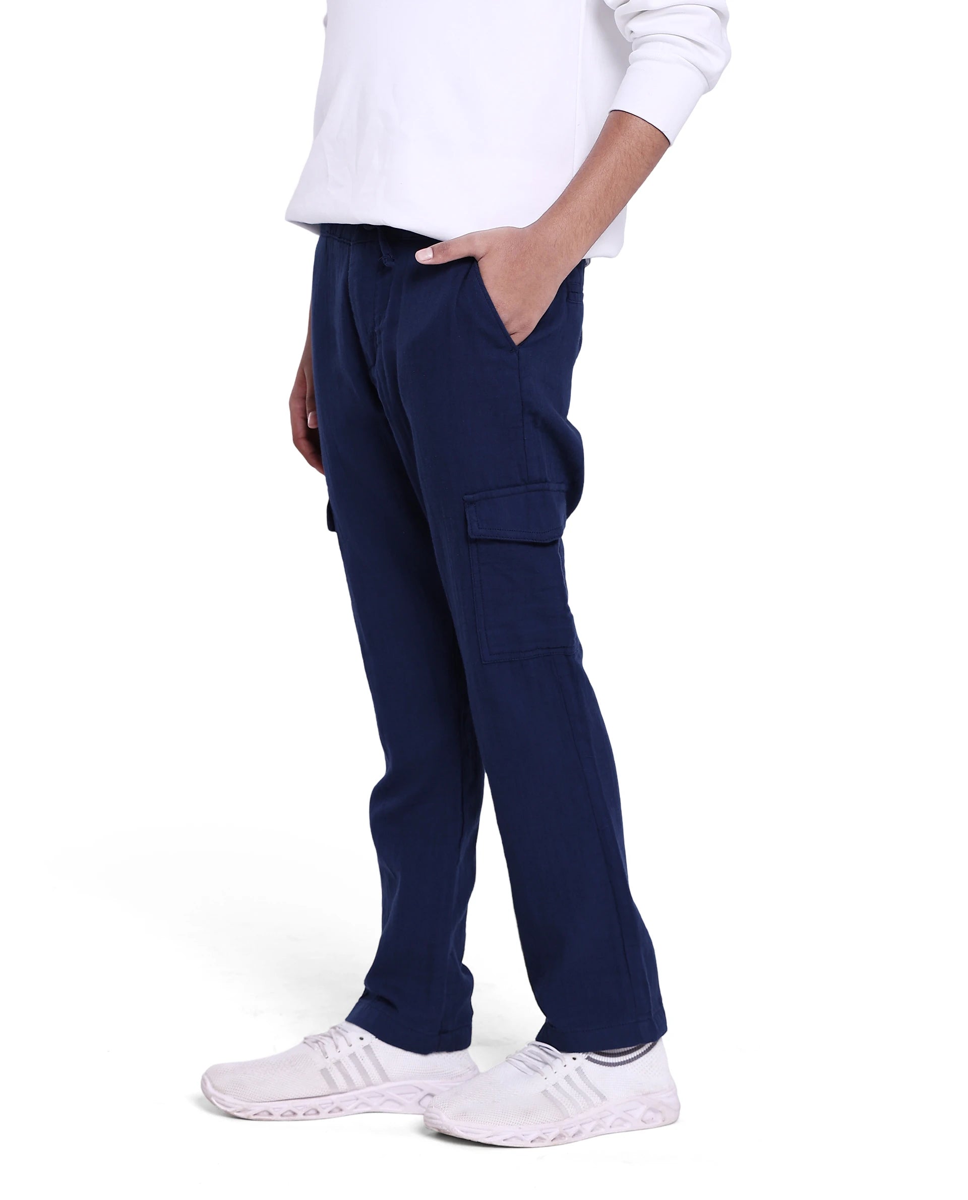 Rare Ones Kids Presti Navy Cotton Solid Cargo