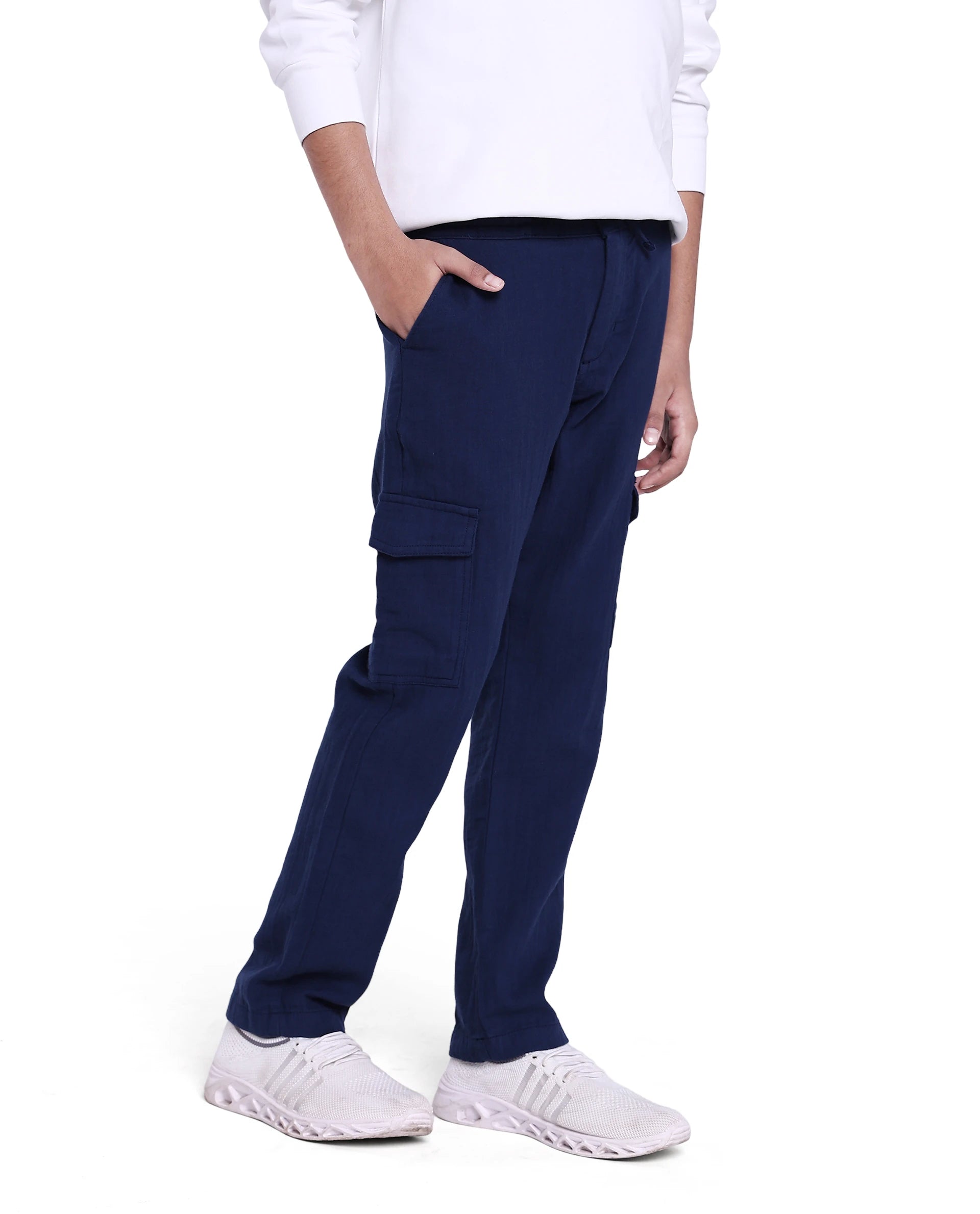 Rare Ones Kids Presti Navy Cotton Solid Cargo