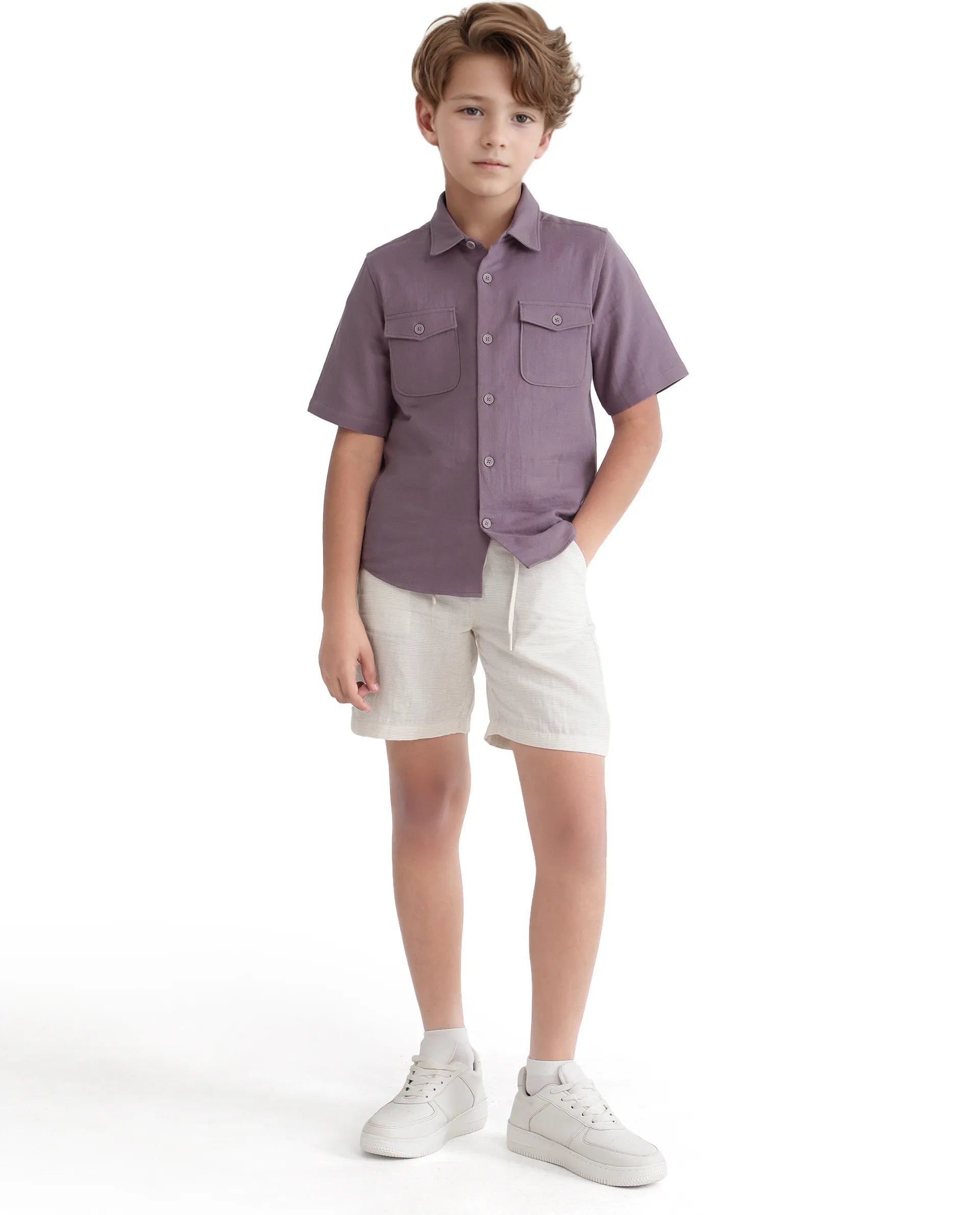 Rare Ones Kids Prest-K Dusky Pink Cotton Short Sleeve Plain Regular Shirt