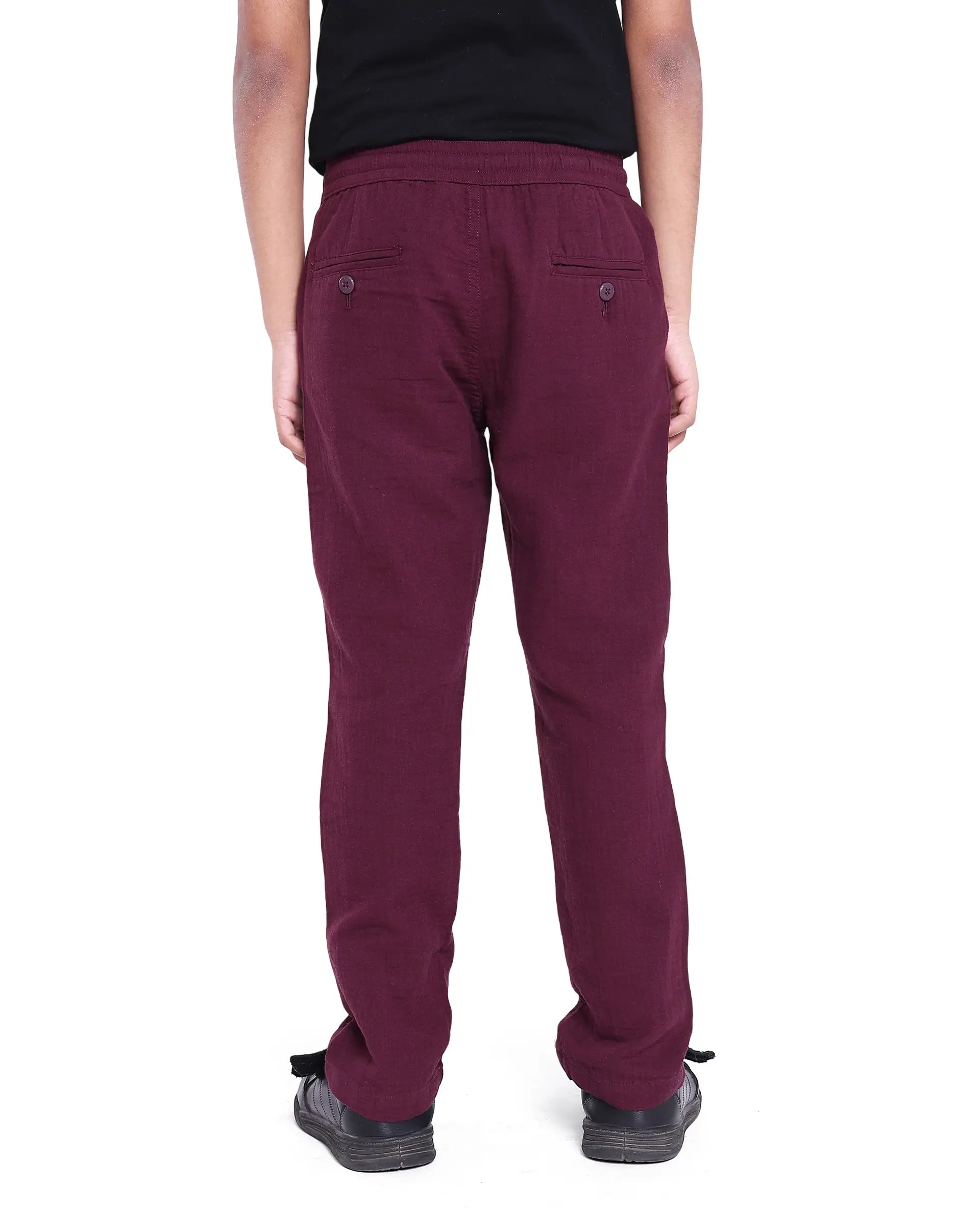 Rare Ones Kids Prest Maroon Cotton Regular Fit Solid Trouser