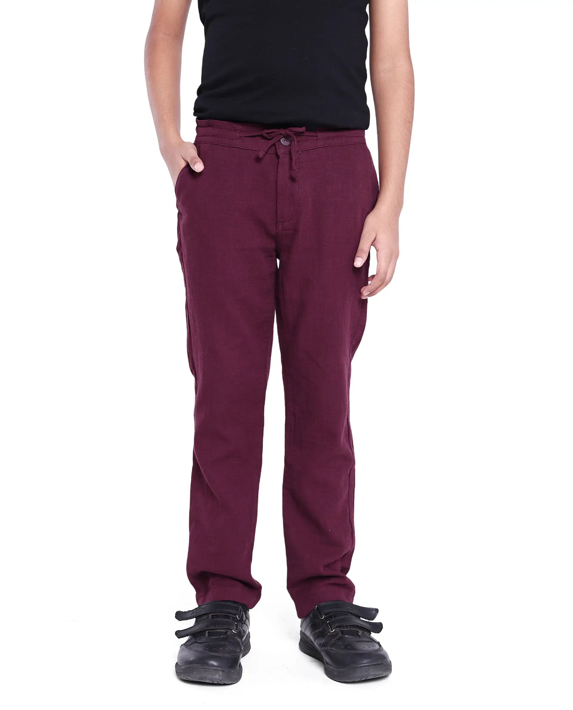 Rare Ones Kids Prest Maroon Cotton Regular Fit Solid Trouser