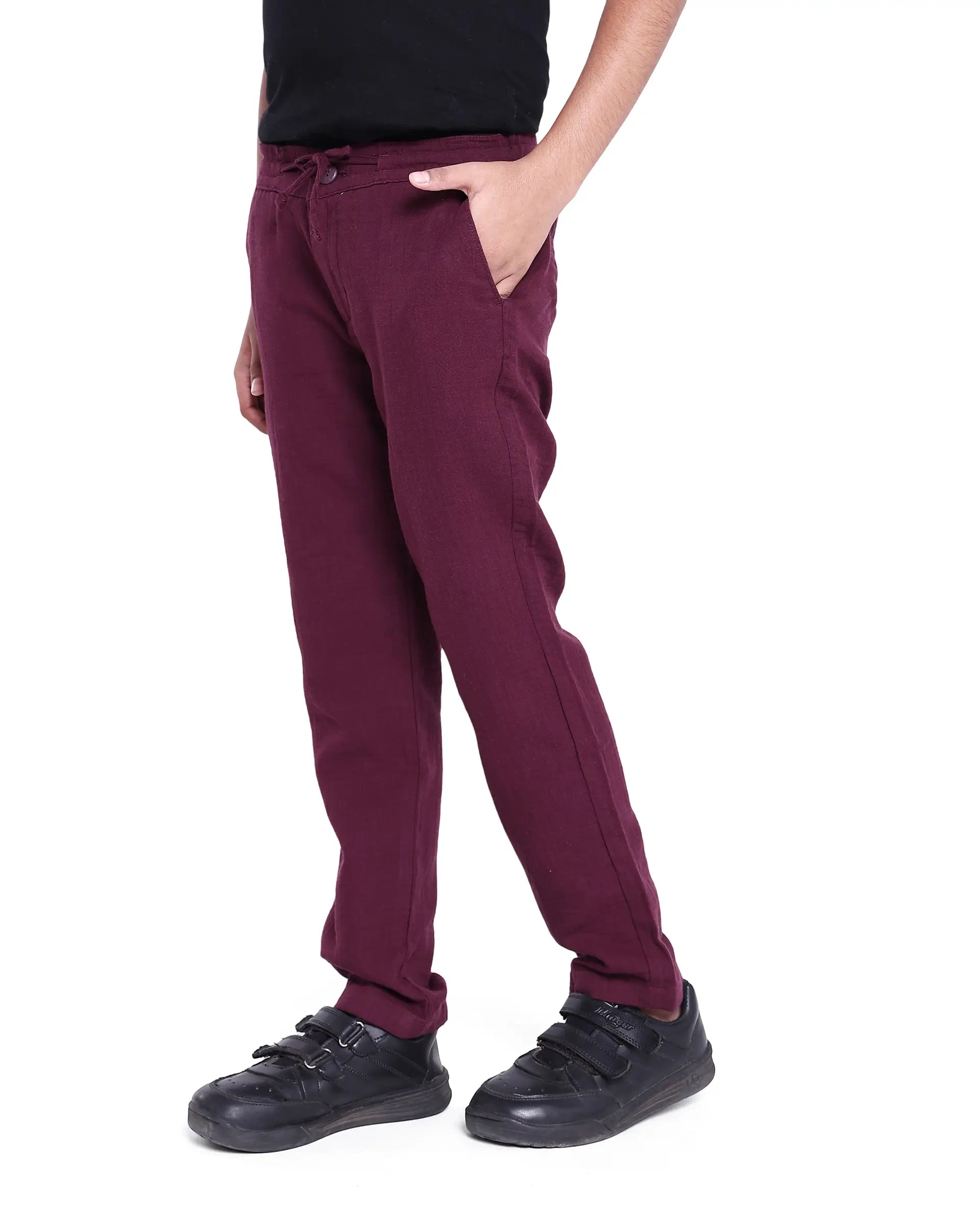 Rare Ones Kids Prest Maroon Cotton Regular Fit Solid Trouser