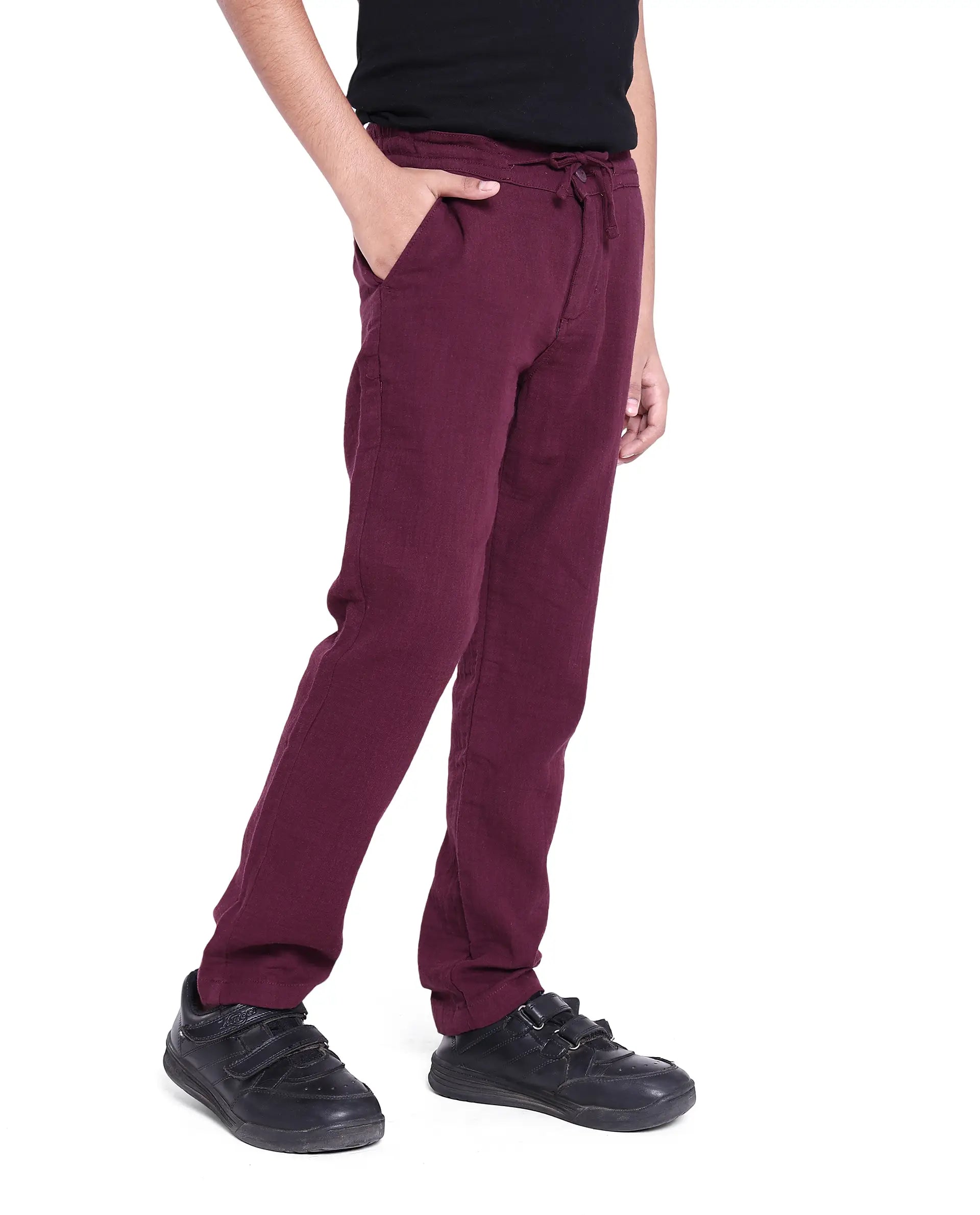 Rare Ones Kids Prest Maroon Cotton Regular Fit Solid Trouser