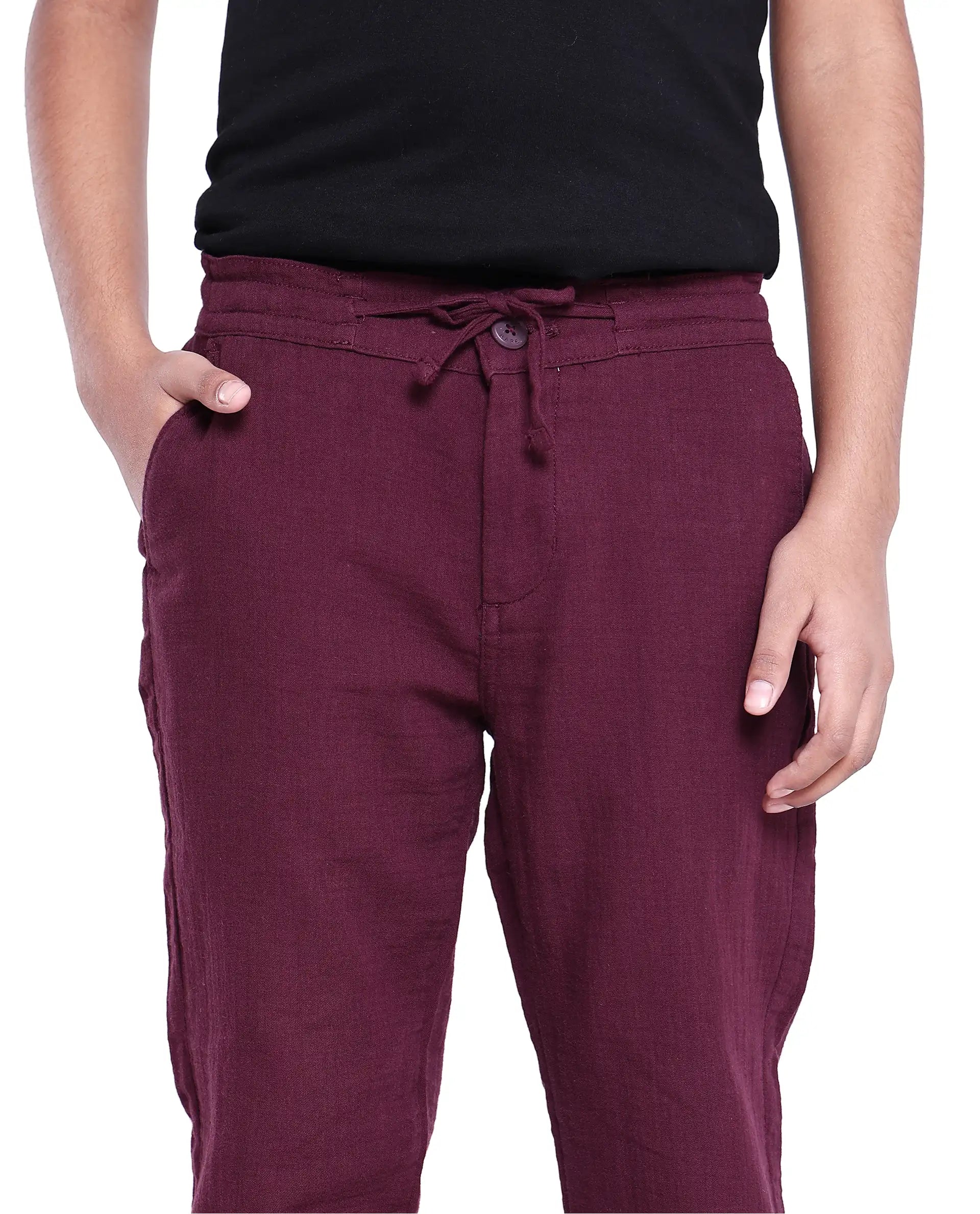 Rare Ones Kids Prest Maroon Cotton Regular Fit Solid Trouser