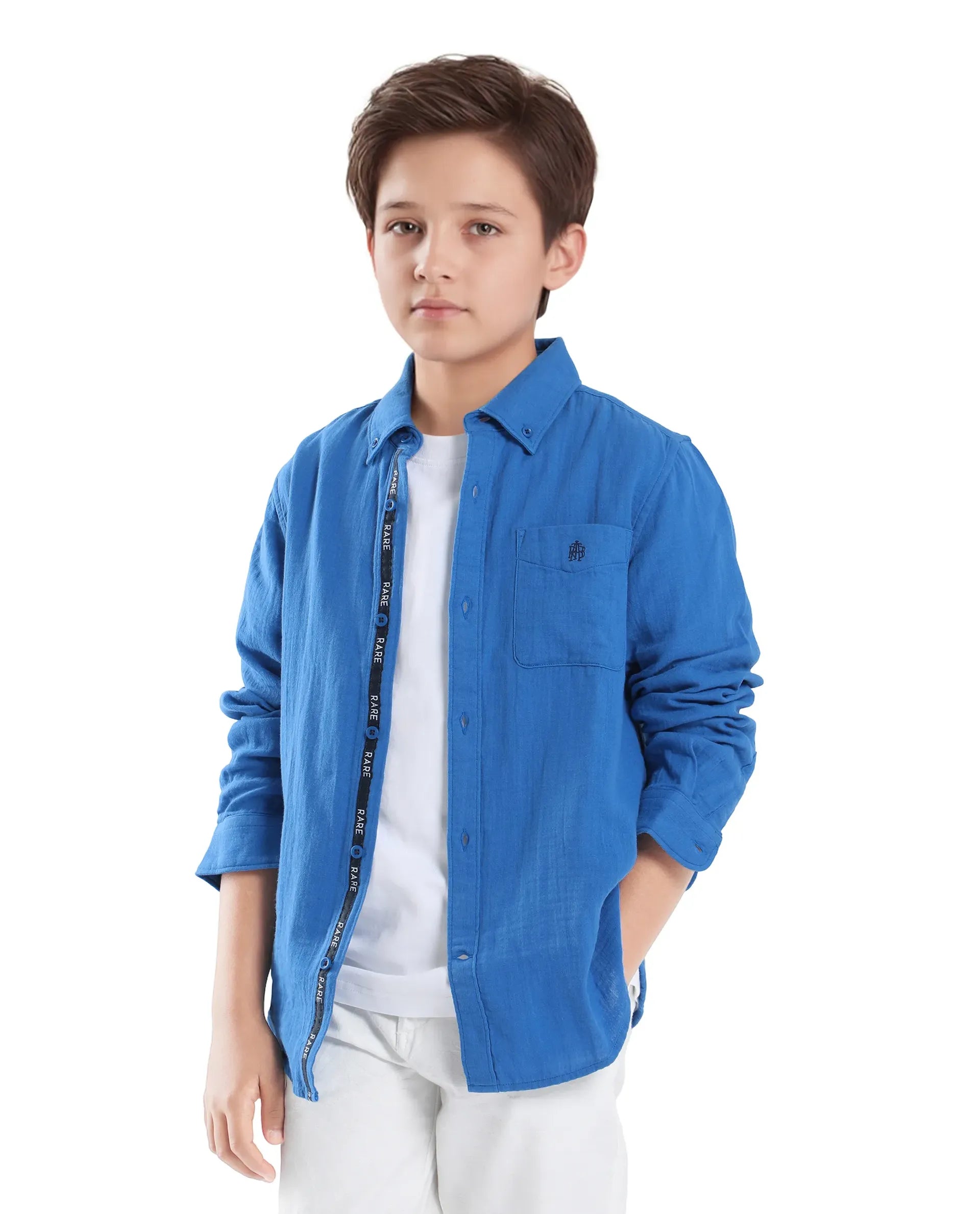 Rare Ones Kids Presto Blue Cotton Full Sleeve Solid Shirt