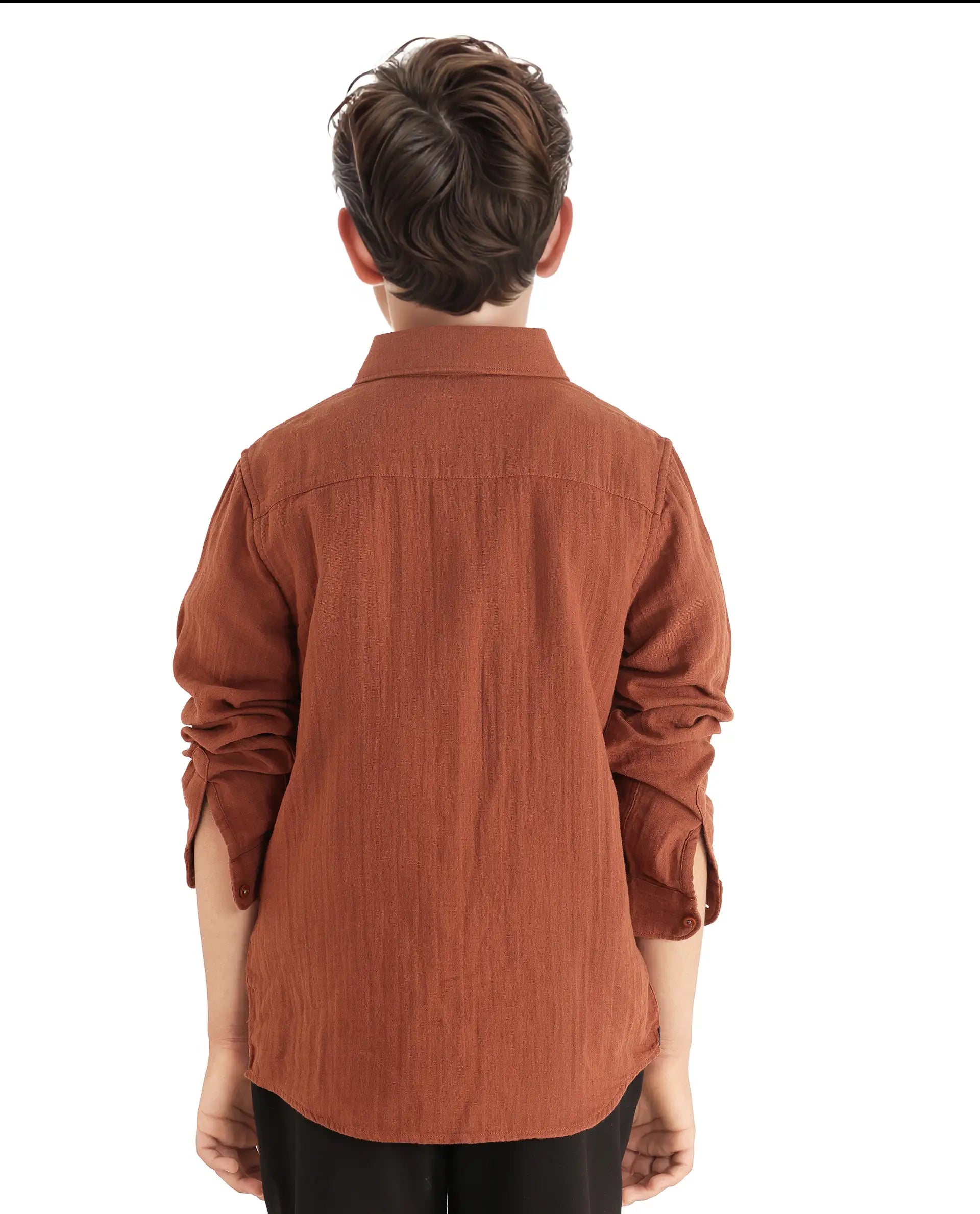 Rare Ones Kids Presto Brown Cotton Full Sleeve Regular Fit Button Down Solid Shirt
