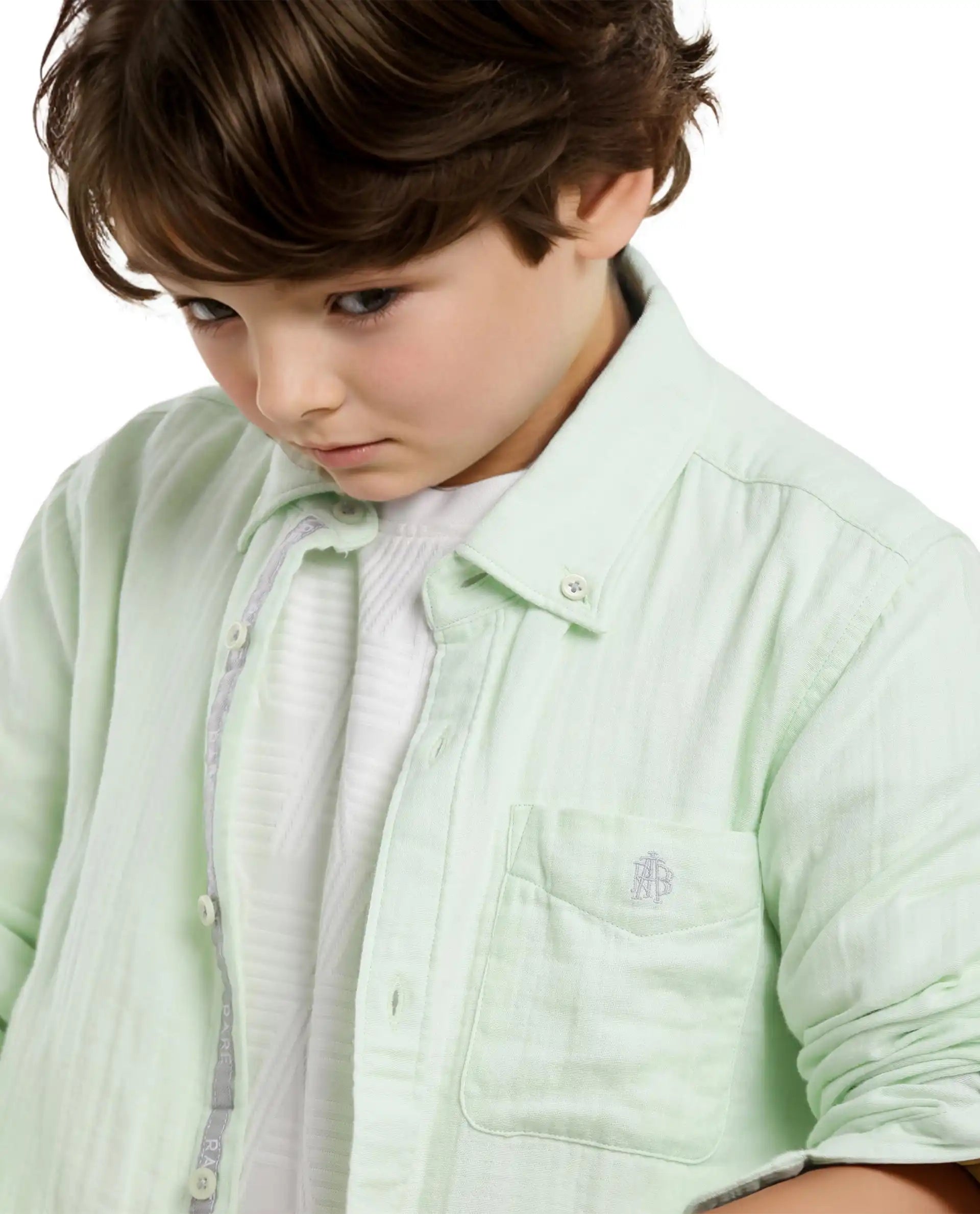 Rare Ones Kids Presto Flouroscent Green Cotton Full Sleeve Regular Fit Button Down Solid Shirt