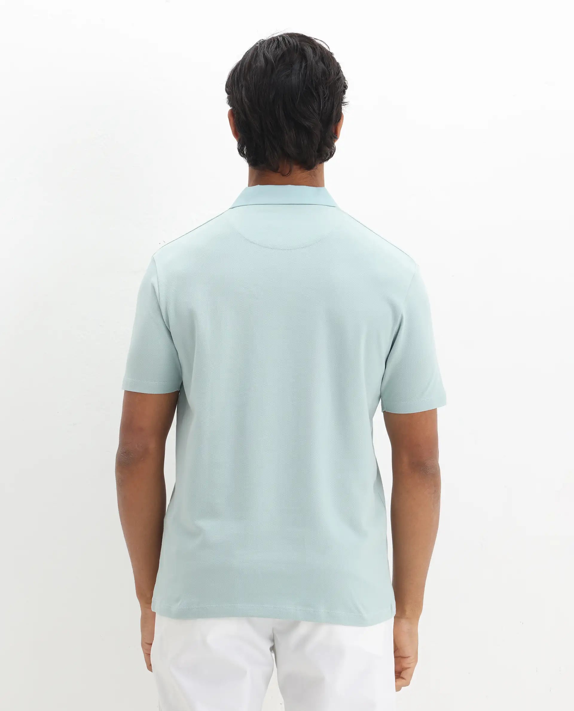 Rare Rabbit Men's Presto Light Blue Cotton Embroidered Regular Fit Half Sleeve Polo