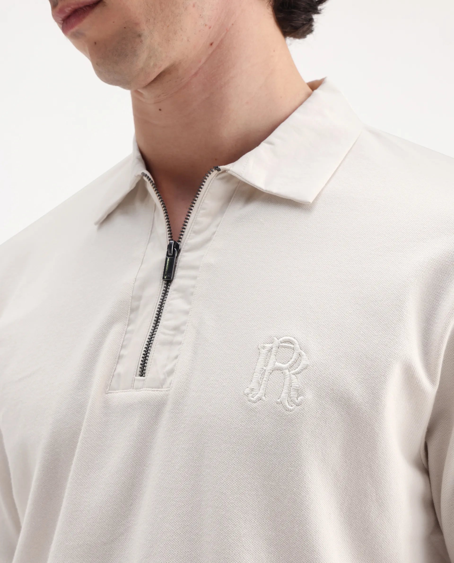 Rare Rabbit Men's Presto Off White Cotton Plain Regular Fit Half Sleeve Polo