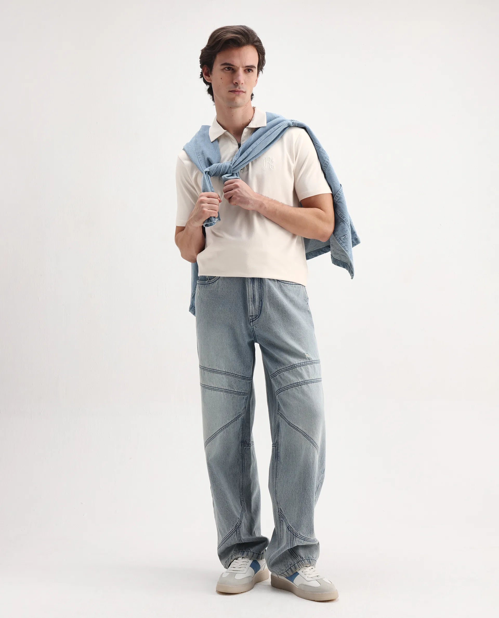 Rare Rabbit Men's Presto Off White Cotton Plain Regular Fit Half Sleeve Polo