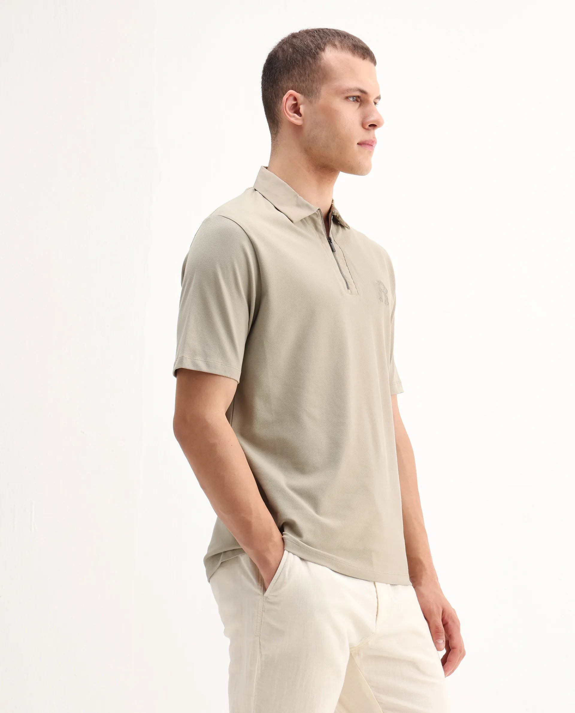 Rare Rabbit Men's Presto Pastel Green Cotton Embroidered Regular Fit Half Sleeve Polo