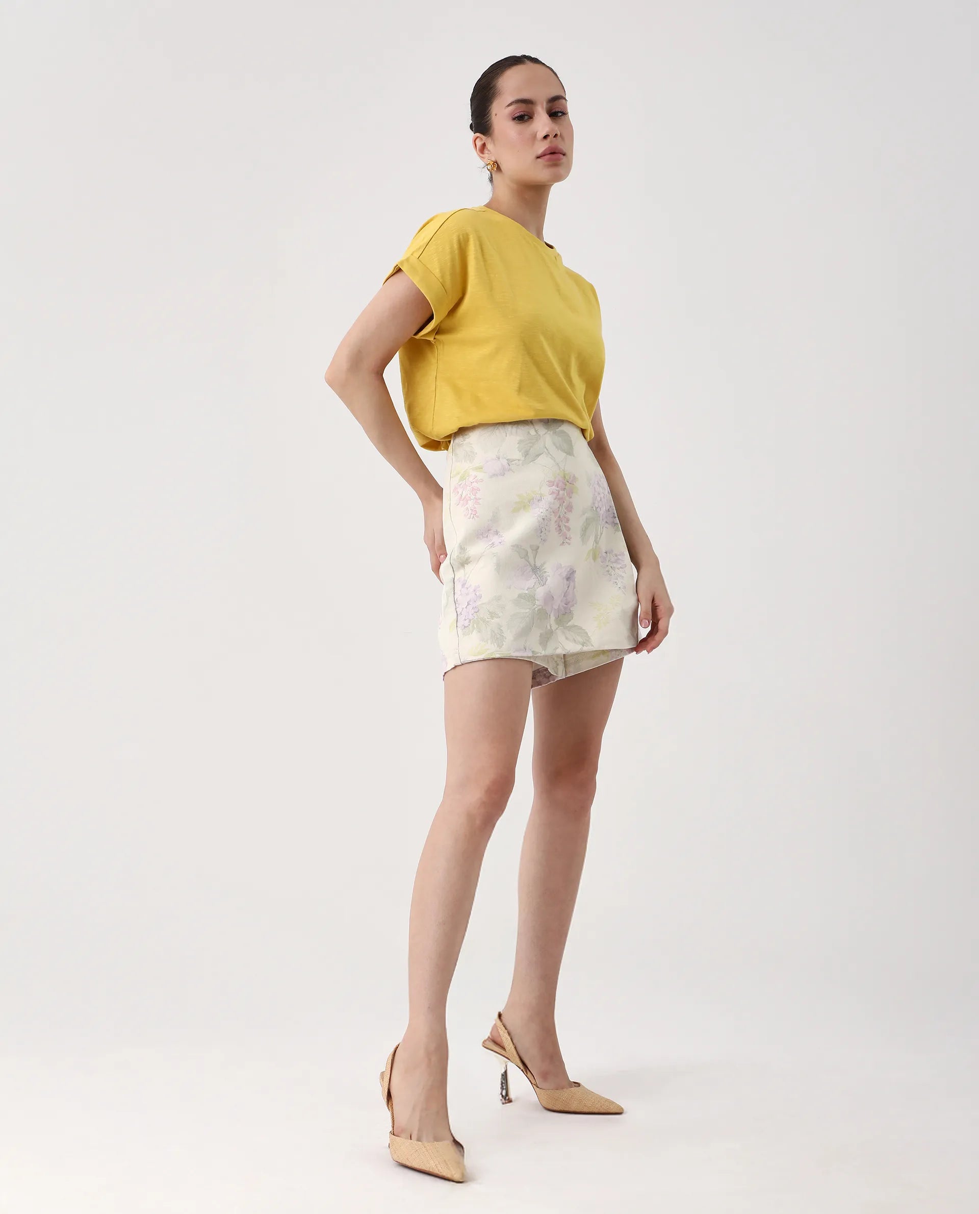 Rareism Women's Prewo Multi Cotton Floral Print Mini Regular Fit Skirt