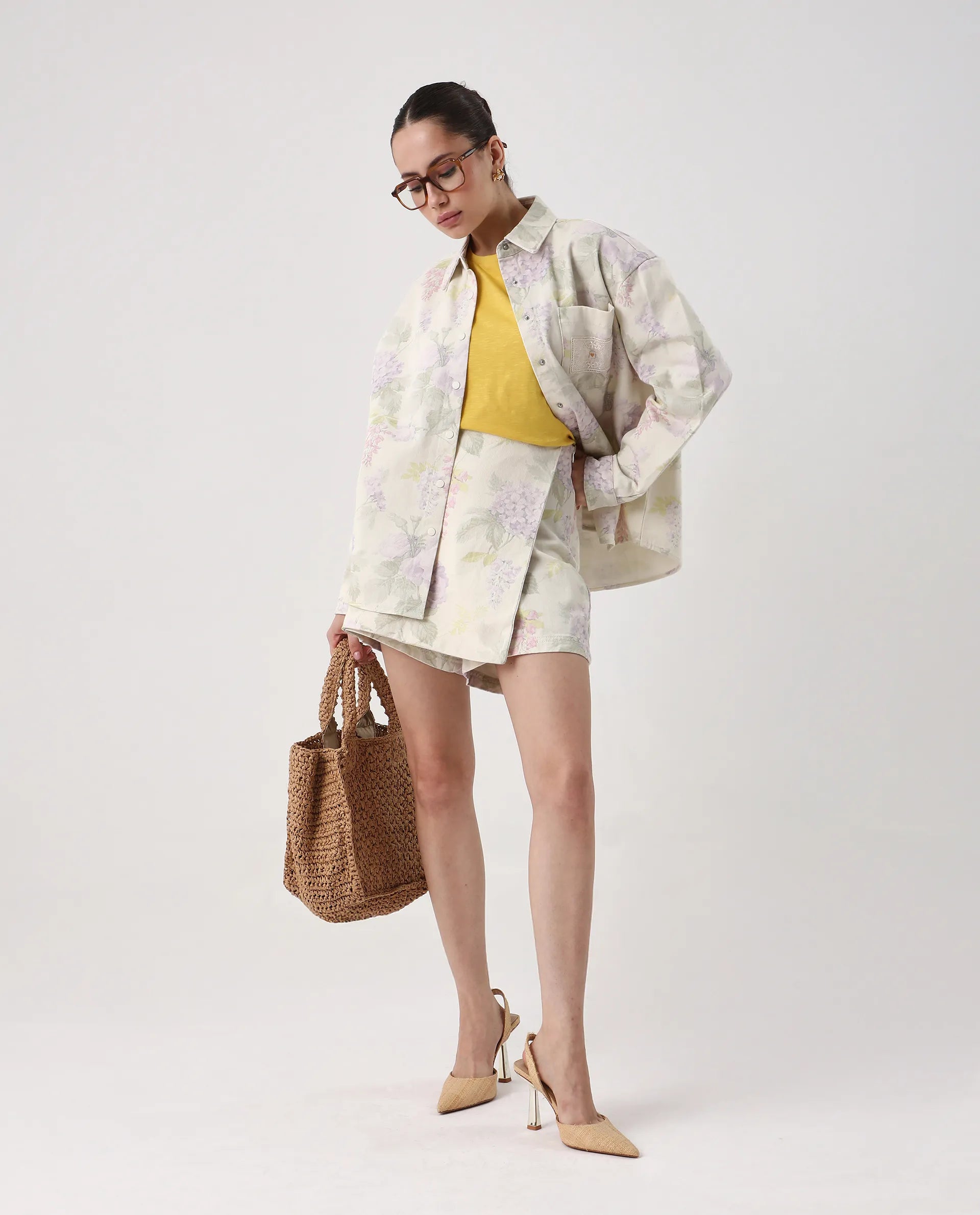 Rareism Women's Prewo Multi Cotton Floral Print Mini Regular Fit Skirt