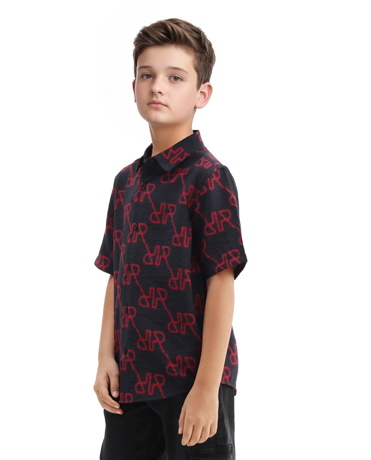 Rare Ones Kids Rron Dark Navy Nylon Blend Print Button Closure Regular Fit Shirt