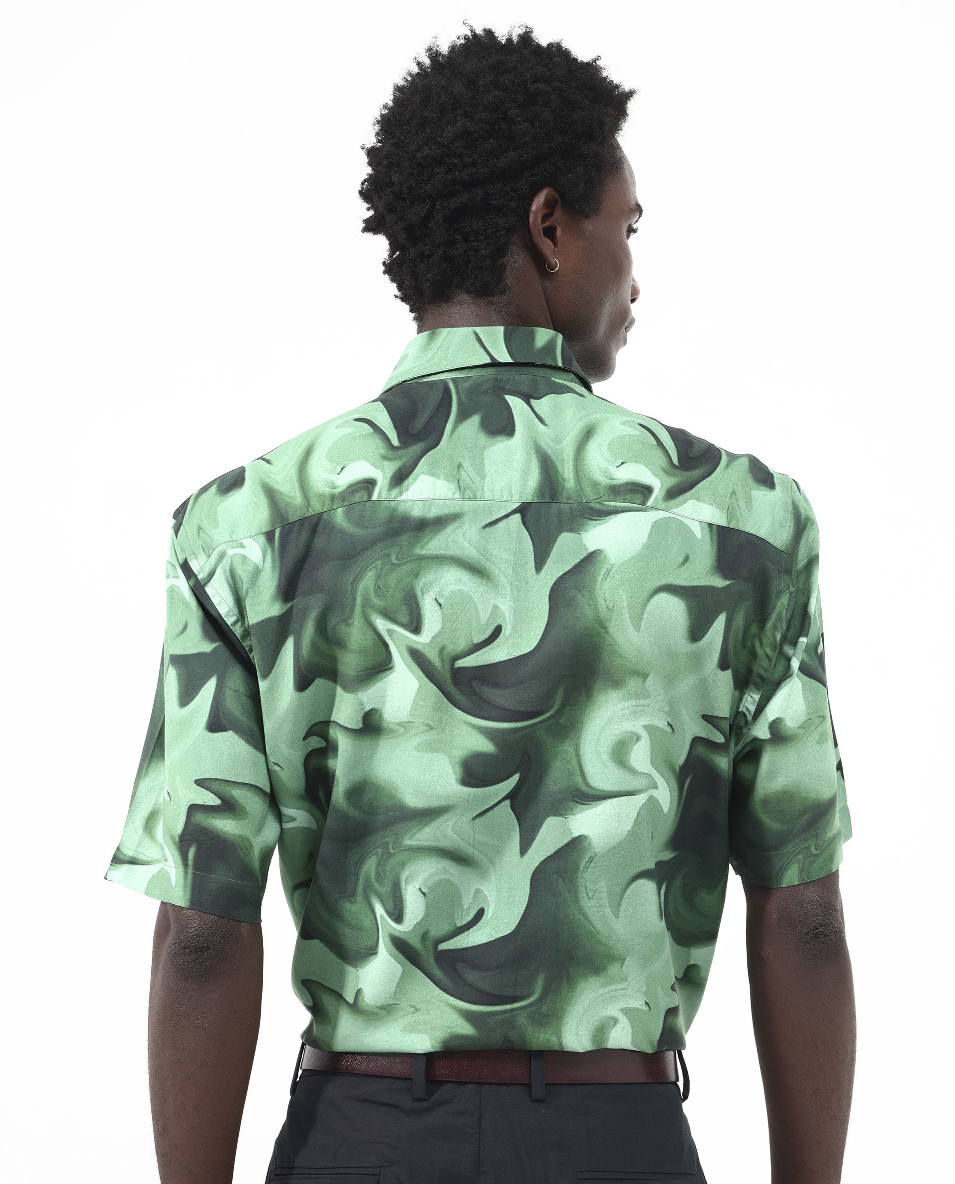 Rare Rabbit Men's Propus Pastel Green Viscose Fabric Short Sleeve Boxy Fit Abstract Print Shirt