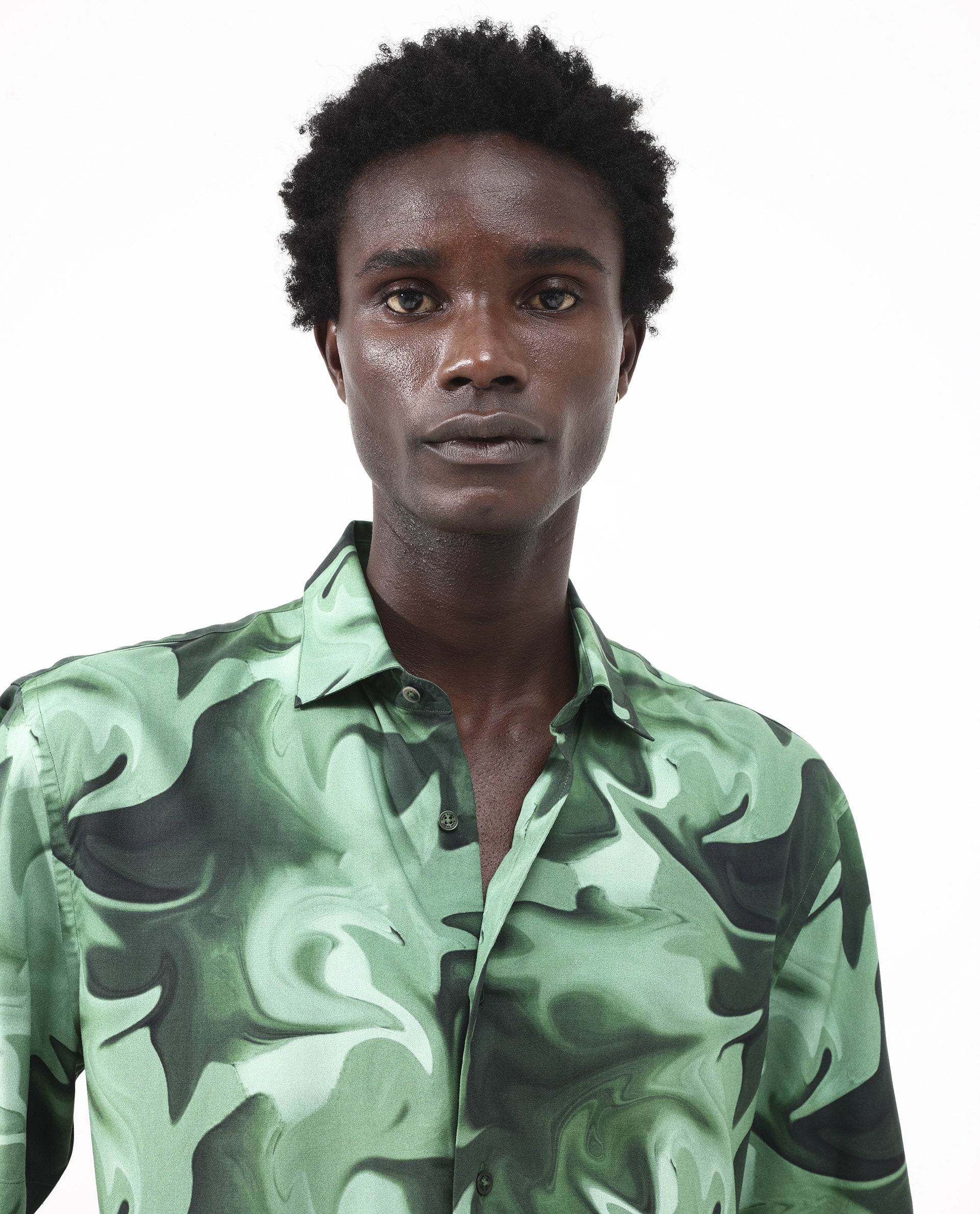 Rare Rabbit Men's Propus Pastel Green Viscose Fabric Short Sleeve Boxy Fit Abstract Print Shirt