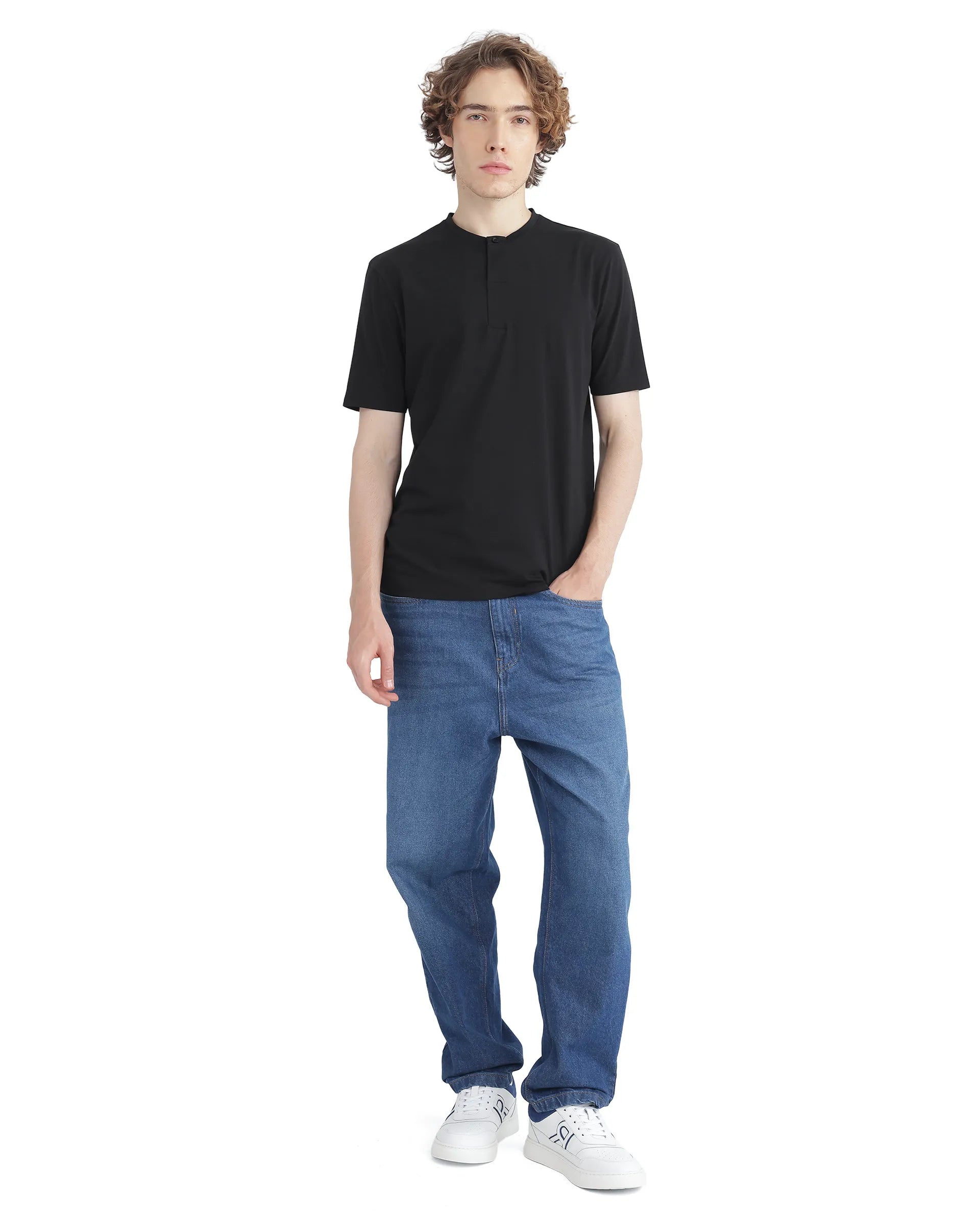 Rare Rabbit Men Purt Black Cotton Blend Fabric Short Sleeve Crew Neck Printed T-Shirt