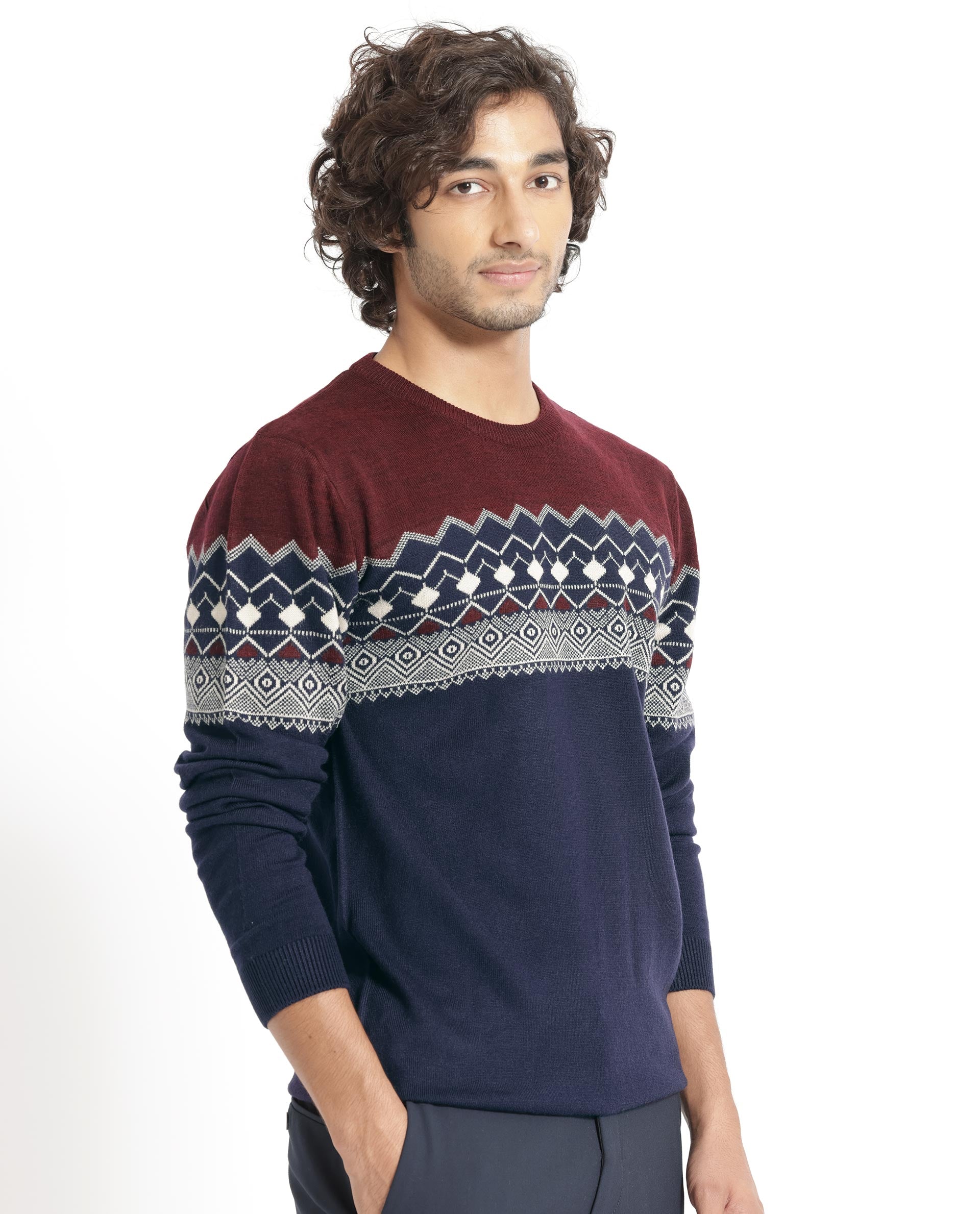 Rare Rabbit Mens Puzzle Blue Sweater Full Sleeve Crew Neck Solid