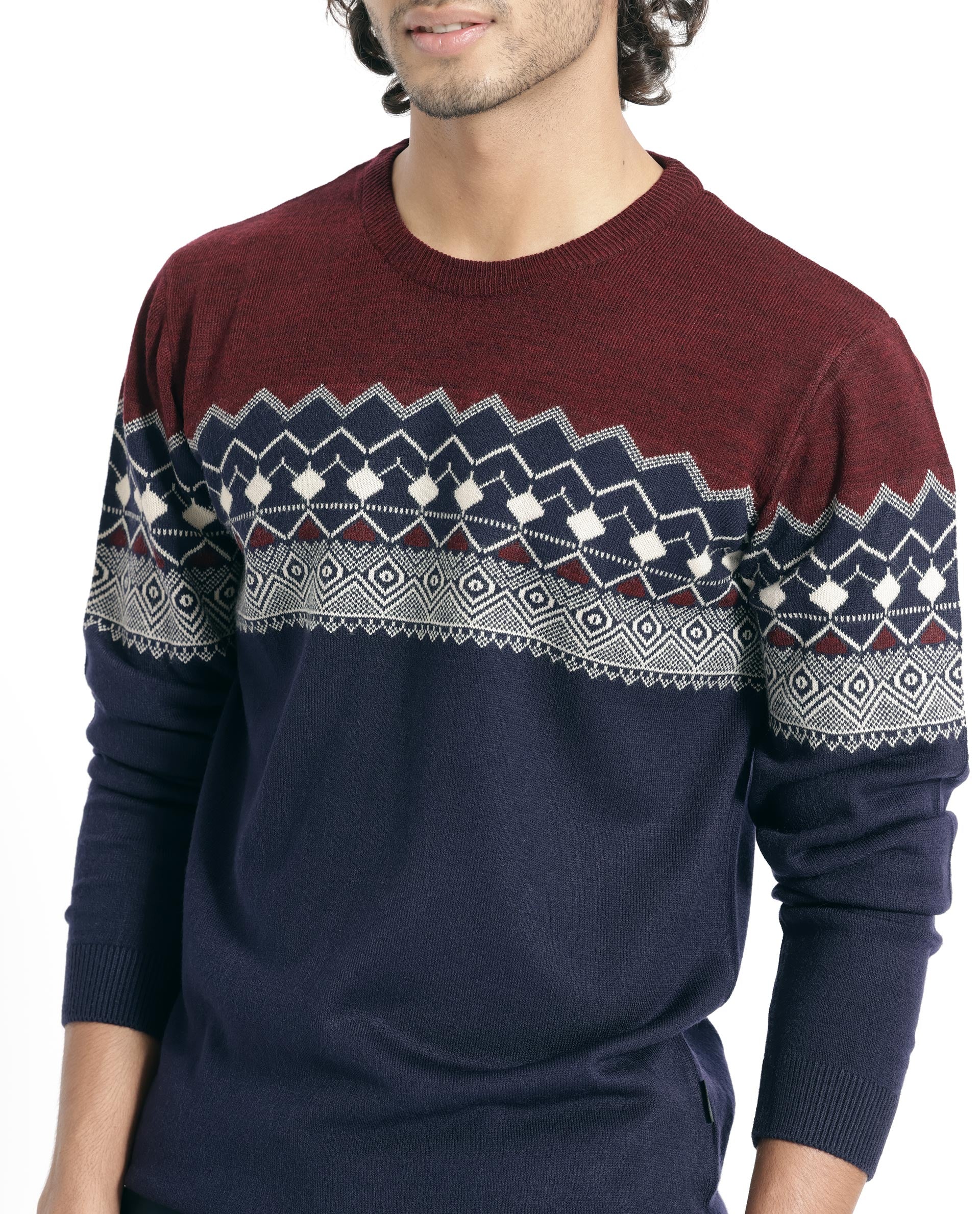 Rare Rabbit Mens Puzzle Blue Sweater Full Sleeve Crew Neck Solid