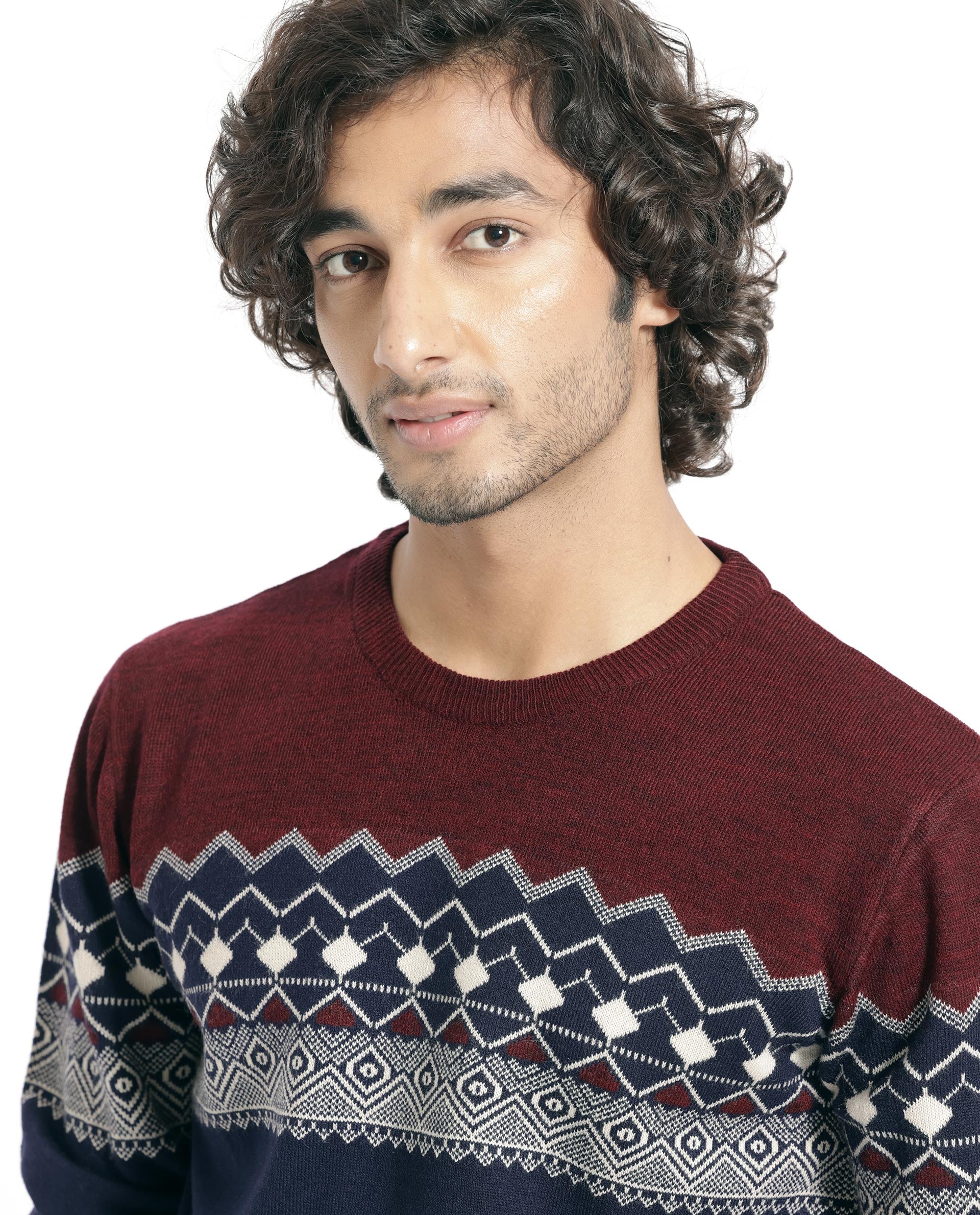 Rare Rabbit Mens Puzzle Blue Sweater Full Sleeve Crew Neck Solid