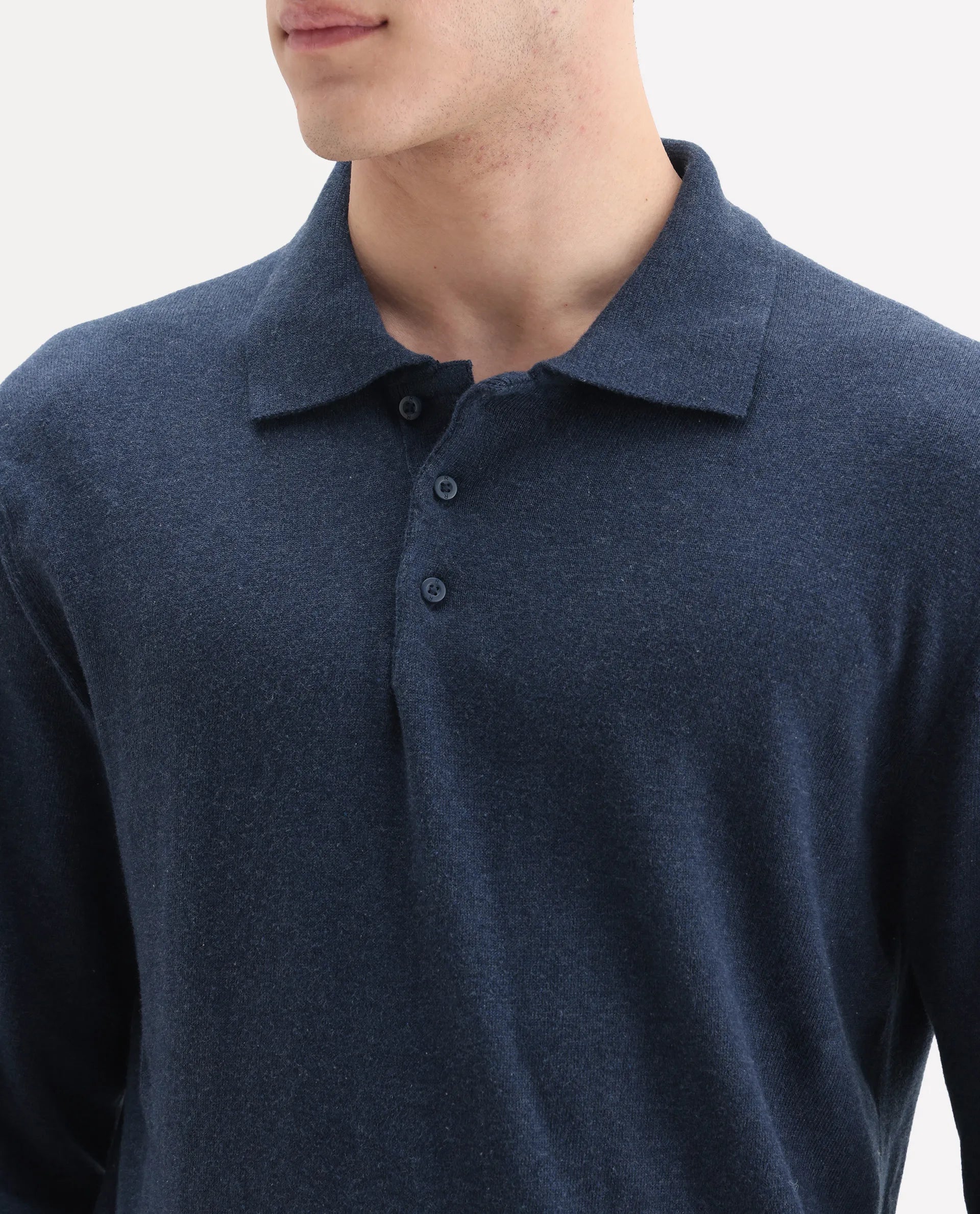 Rare Rabbit Men's Pyer Navy Flat Knit Plain Regular Fit Full Sleeve Polo