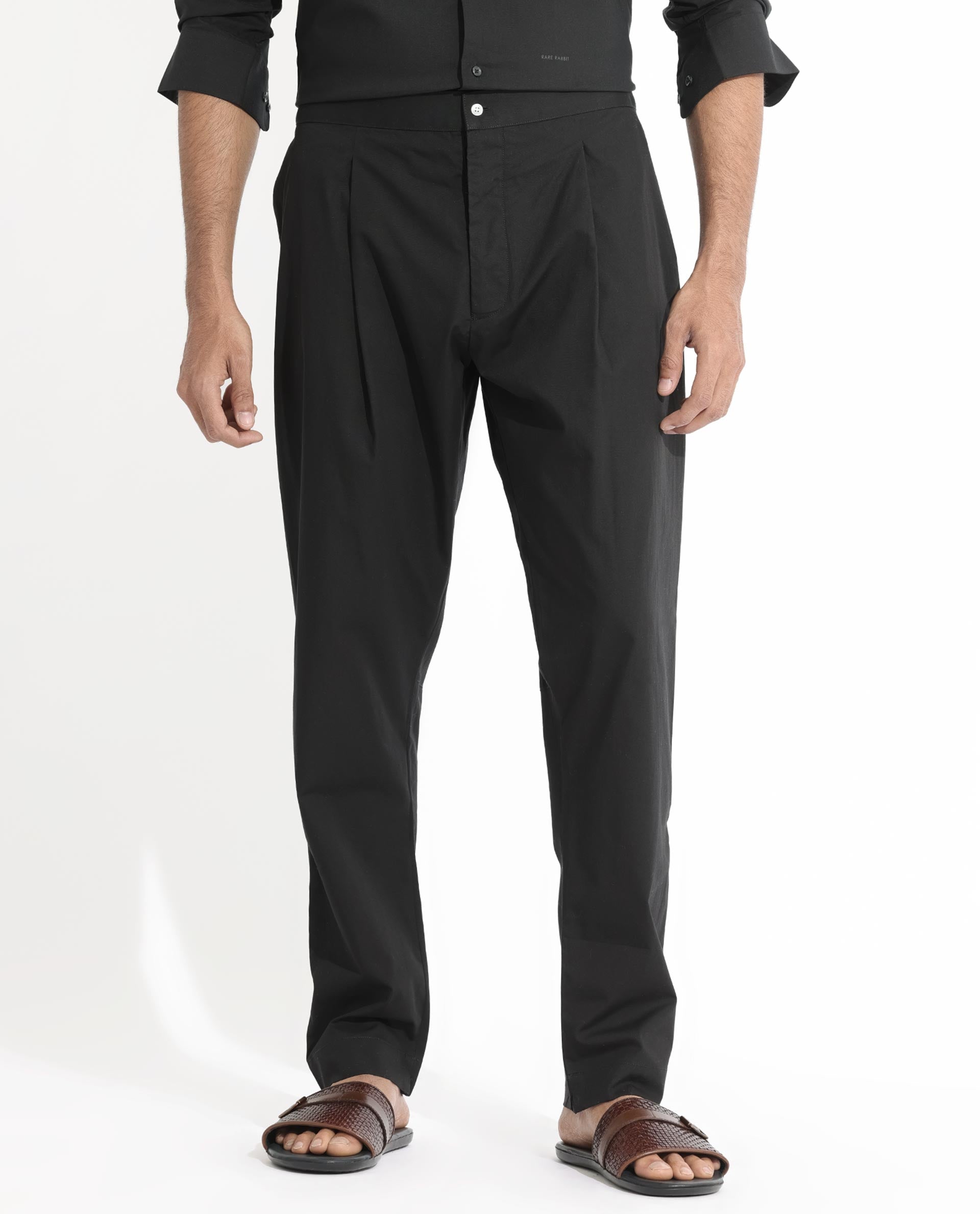 Rare Rabbit Pajama-3 Black Cotton Fabric Slim Fit Button Closure Pajama