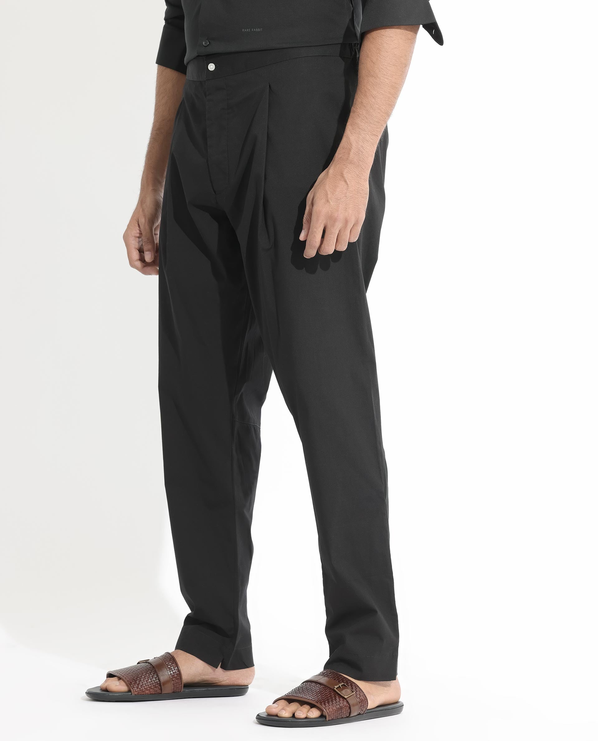 Rare Rabbit Pajama-3 Black Cotton Fabric Slim Fit Button Closure Pajama