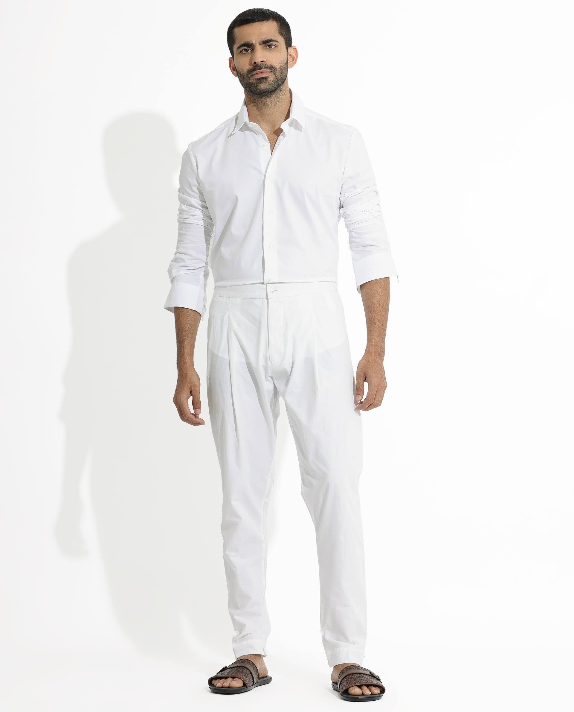 Rare Rabbit Pajama-3 Primary White Cotton Fabric Slim Fit Button Closure Pajama