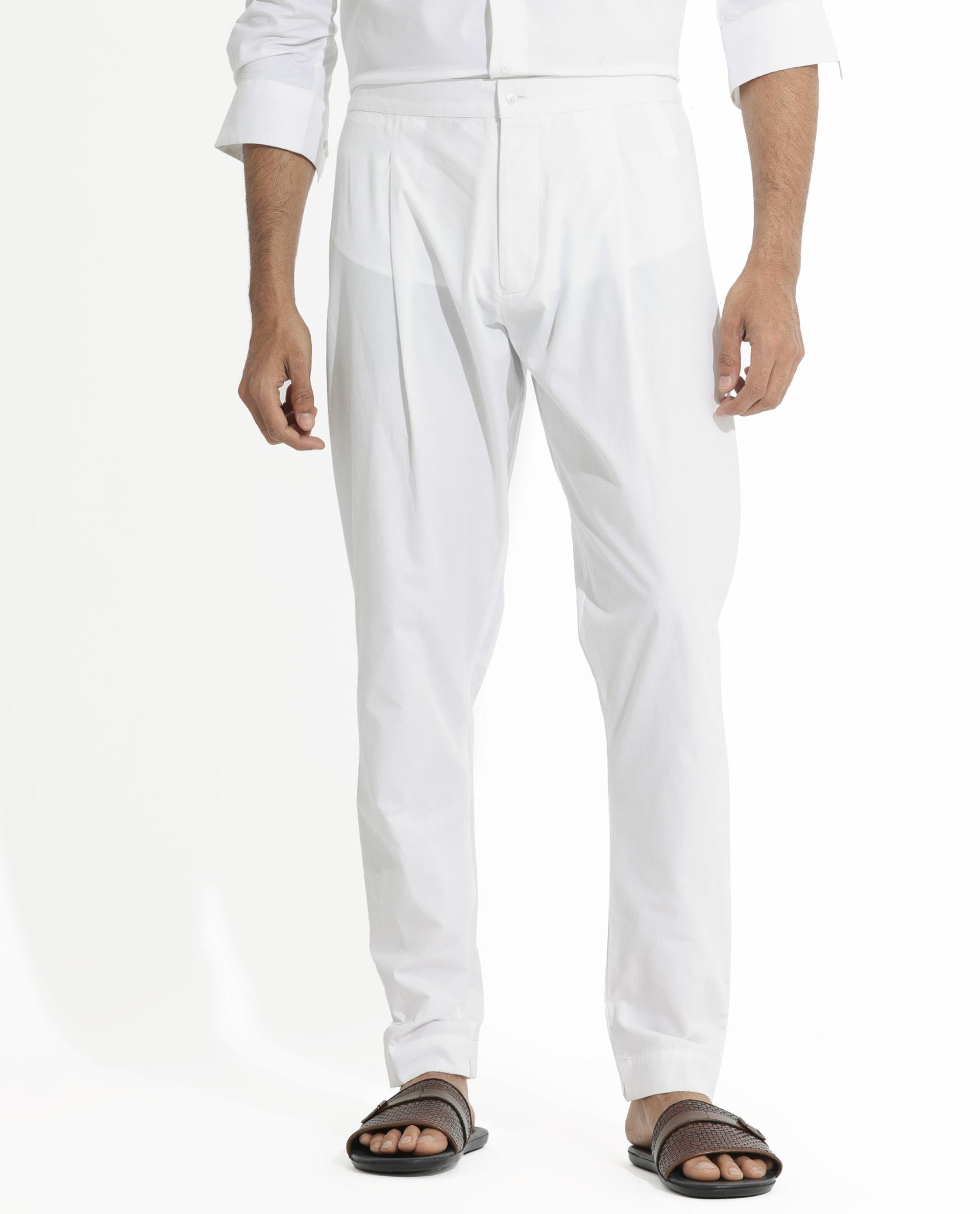 Rare Rabbit Pajama-3 Primary White Cotton Fabric Slim Fit Button Closure Pajama