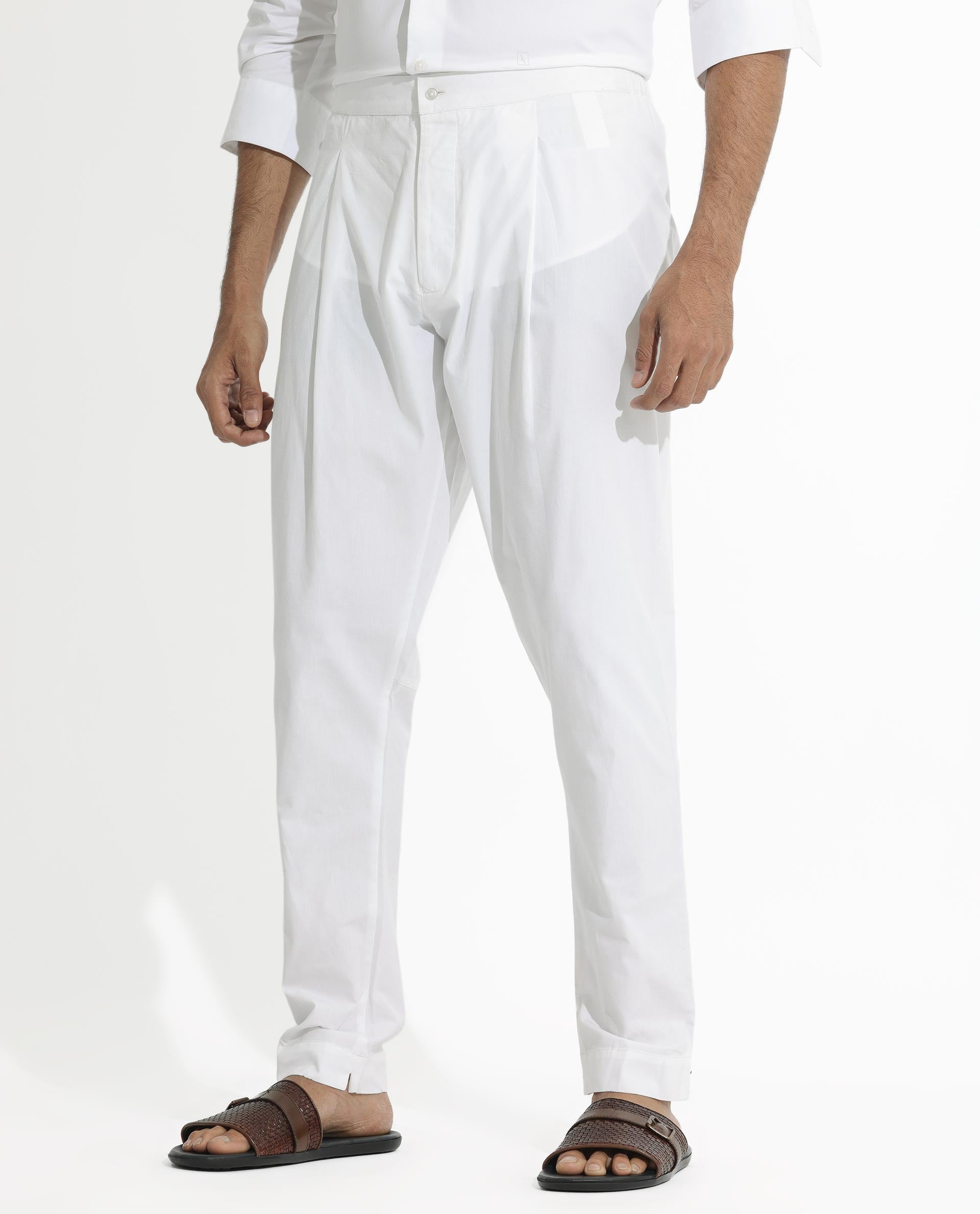 Rare Rabbit Pajama-3 Primary White Cotton Fabric Slim Fit Button Closure Pajama