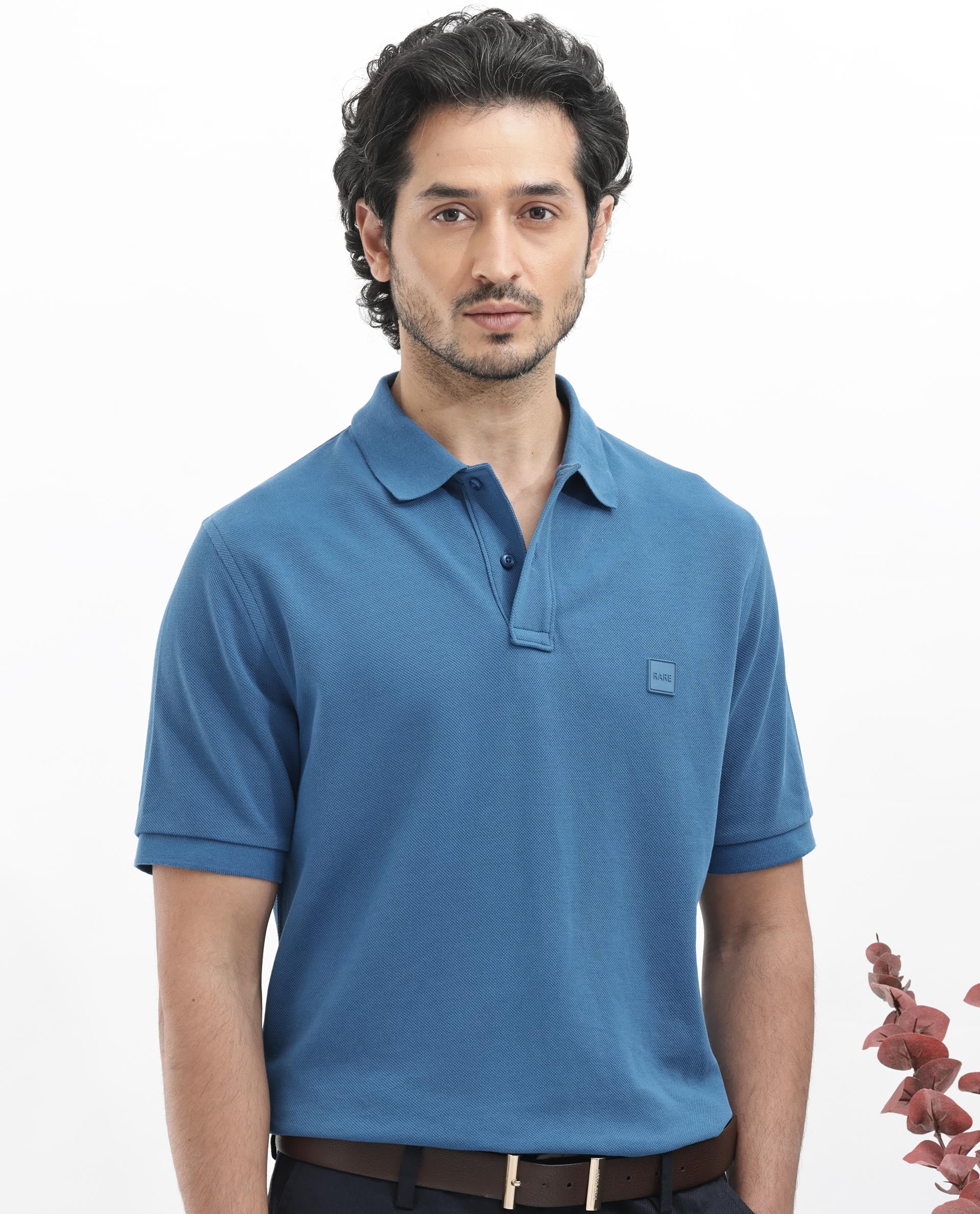 Rare Rabbit Mens Pare Dark Dusky Blue Short Sleeve Solid Polo T-Shirt