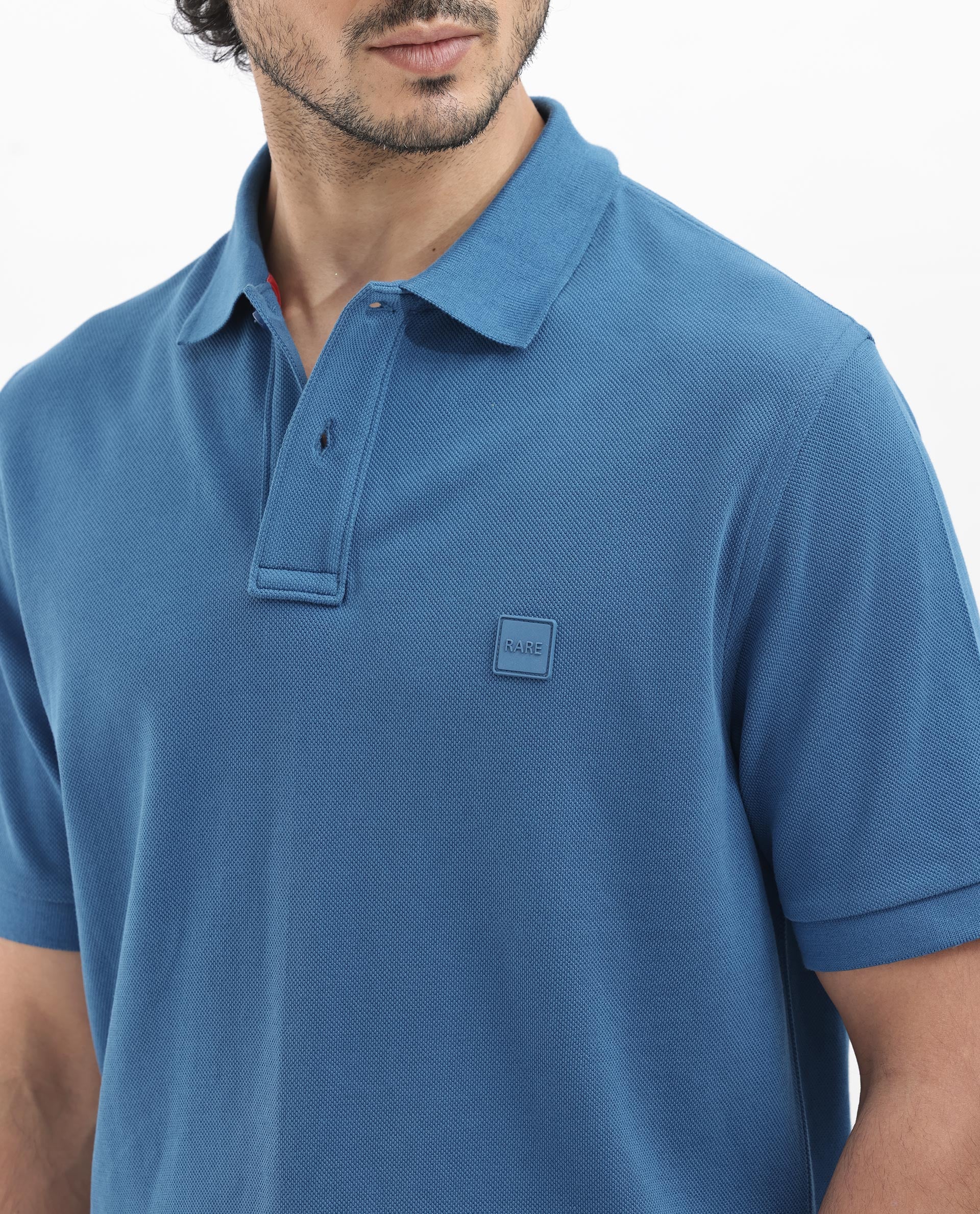 Rare Rabbit Mens Pare Dark Dusky Blue Short Sleeve Solid Polo T-Shirt