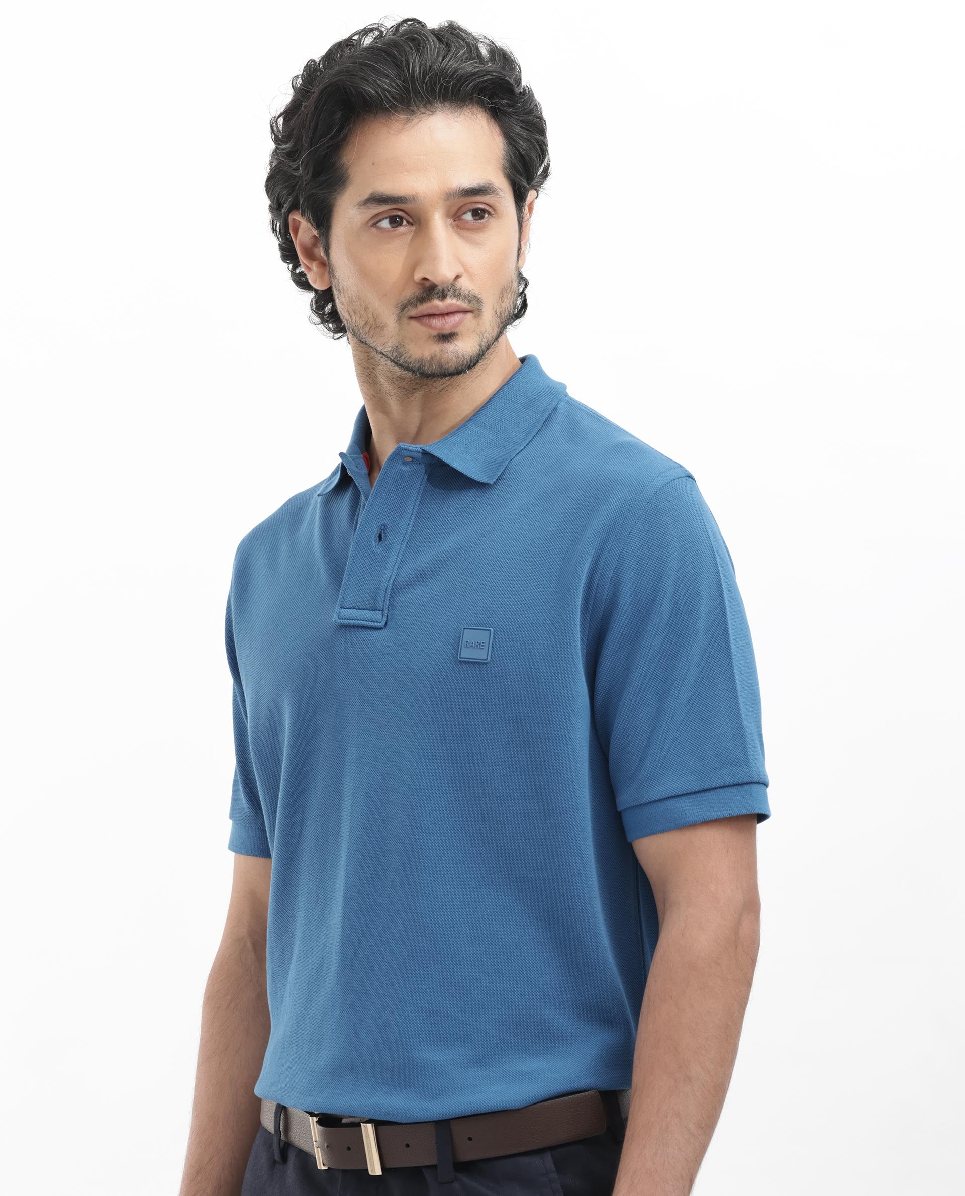 Rare Rabbit Mens Pare Dark Dusky Blue Short Sleeve Solid Polo T-Shirt