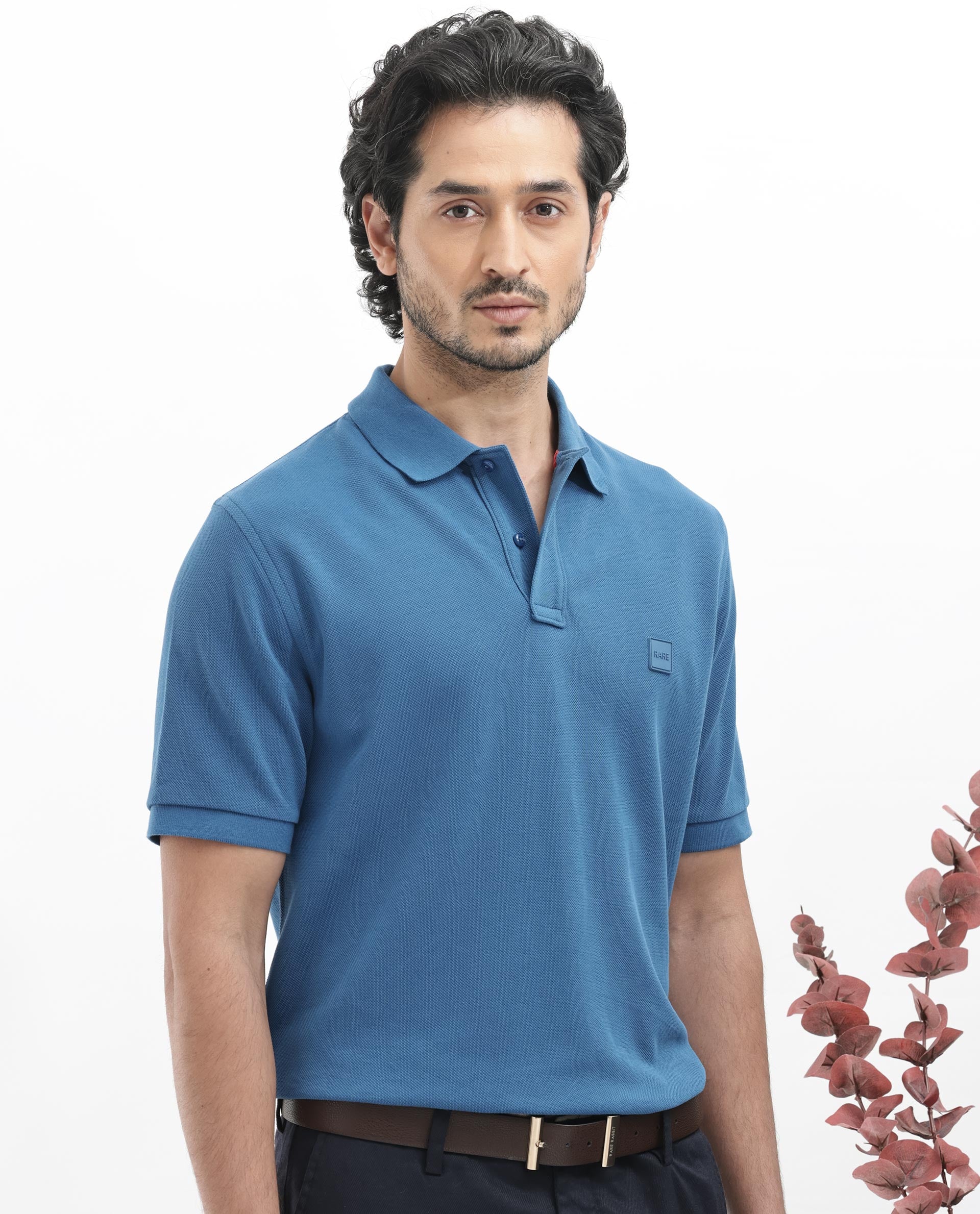 Rare Rabbit Mens Pare Dark Dusky Blue Short Sleeve Solid Polo T-Shirt