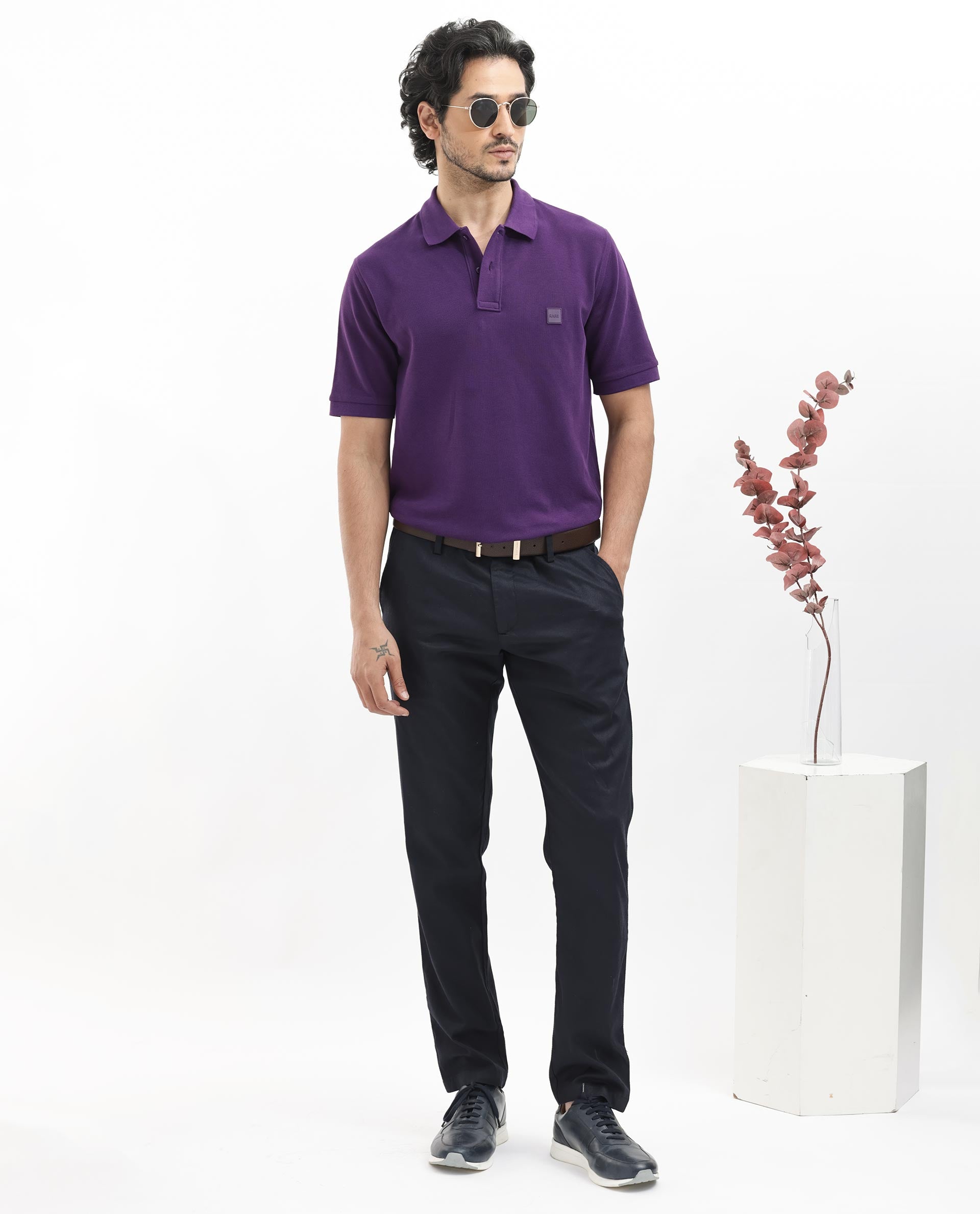 Rare Rabbit Mens Pare Dark Purple Short Sleeve Solid Polo T-Shirt
