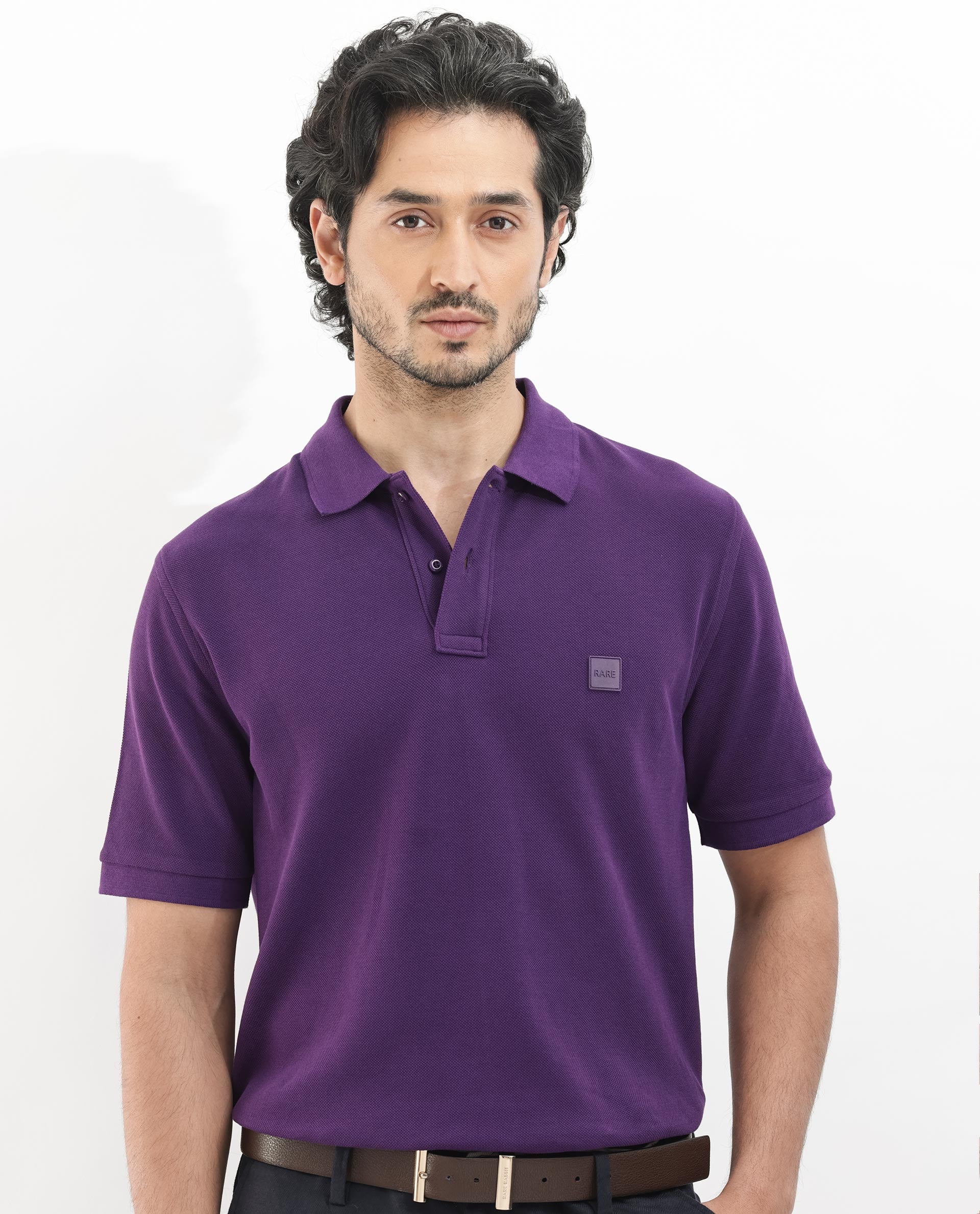 Rare Rabbit Mens Pare Dark Purple Short Sleeve Solid Polo T-Shirt